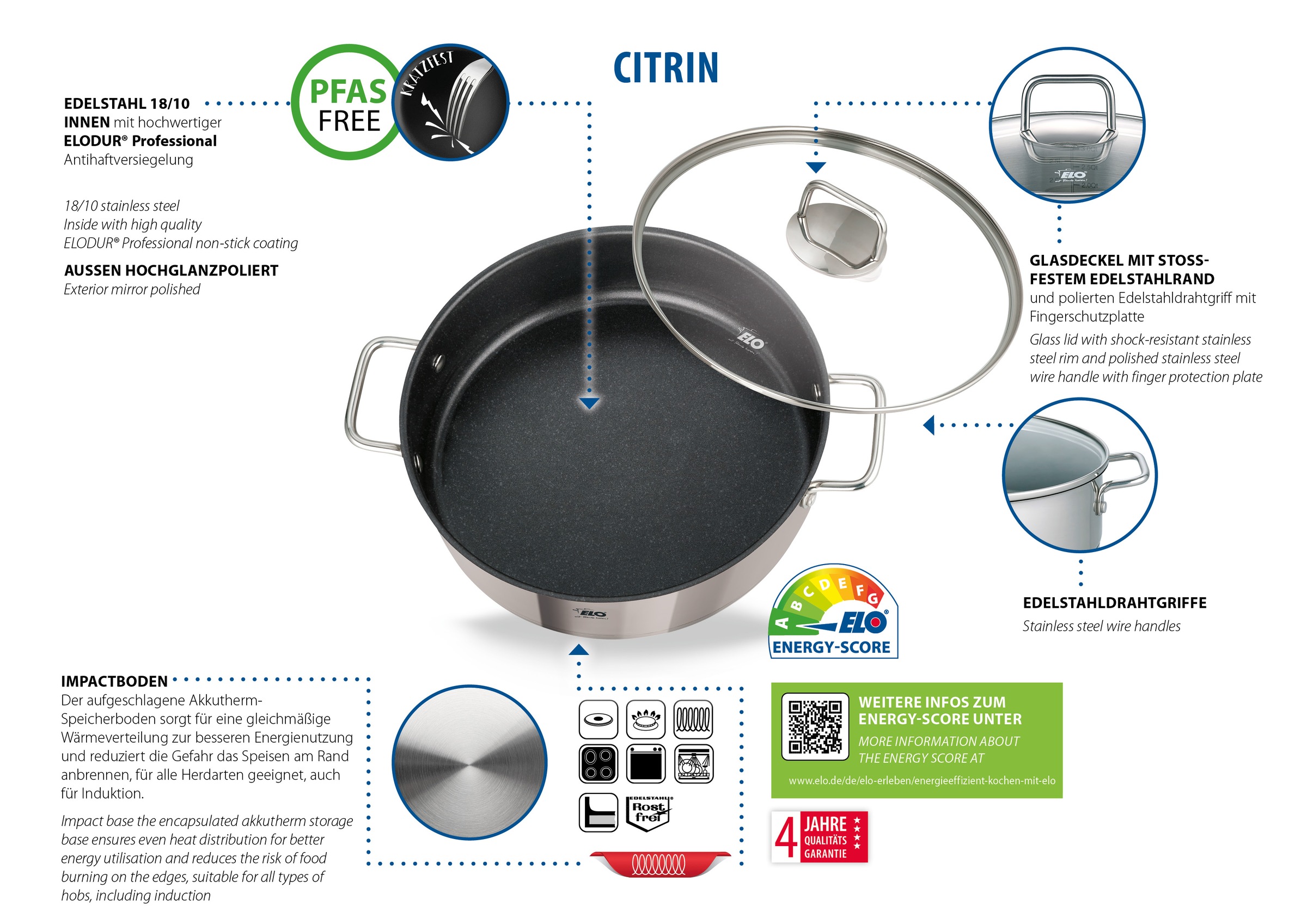 Elo Servierpfanne »Citrin«, Edelstahl 18/10, (1 tlg.), Induktion, Ø 28 cm günstig online kaufen