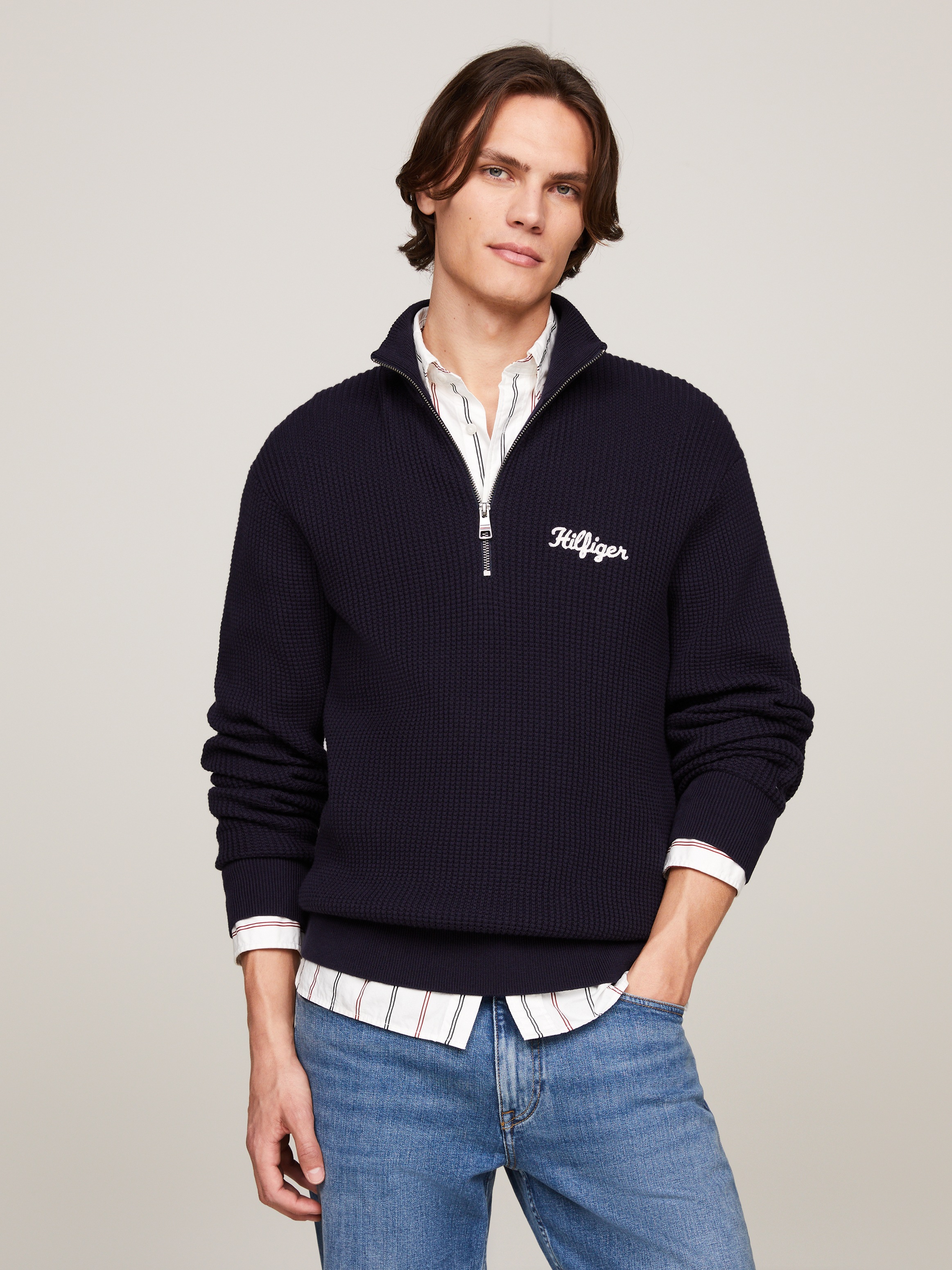 Tommy Hilfiger Rundhalspullover »HILFIGER GRAPHIC WAFFLE ZIP MOCK«