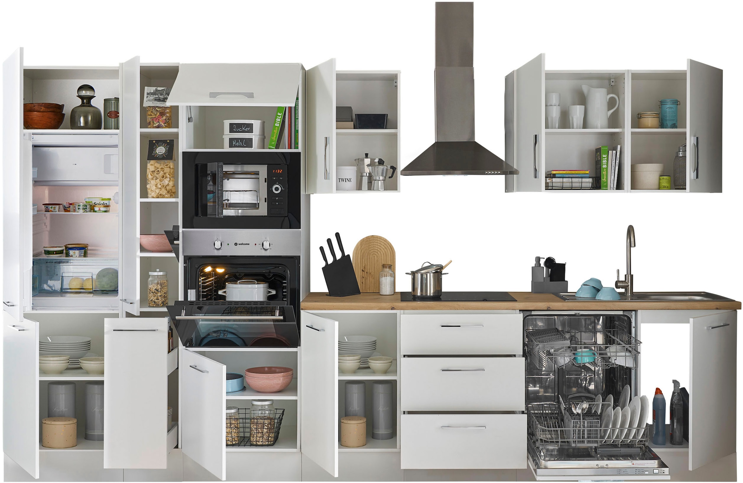 BASIC by Balculina Küchenzeile »Turin«, Breite 370 cm, wahlweise mit E-Geräten