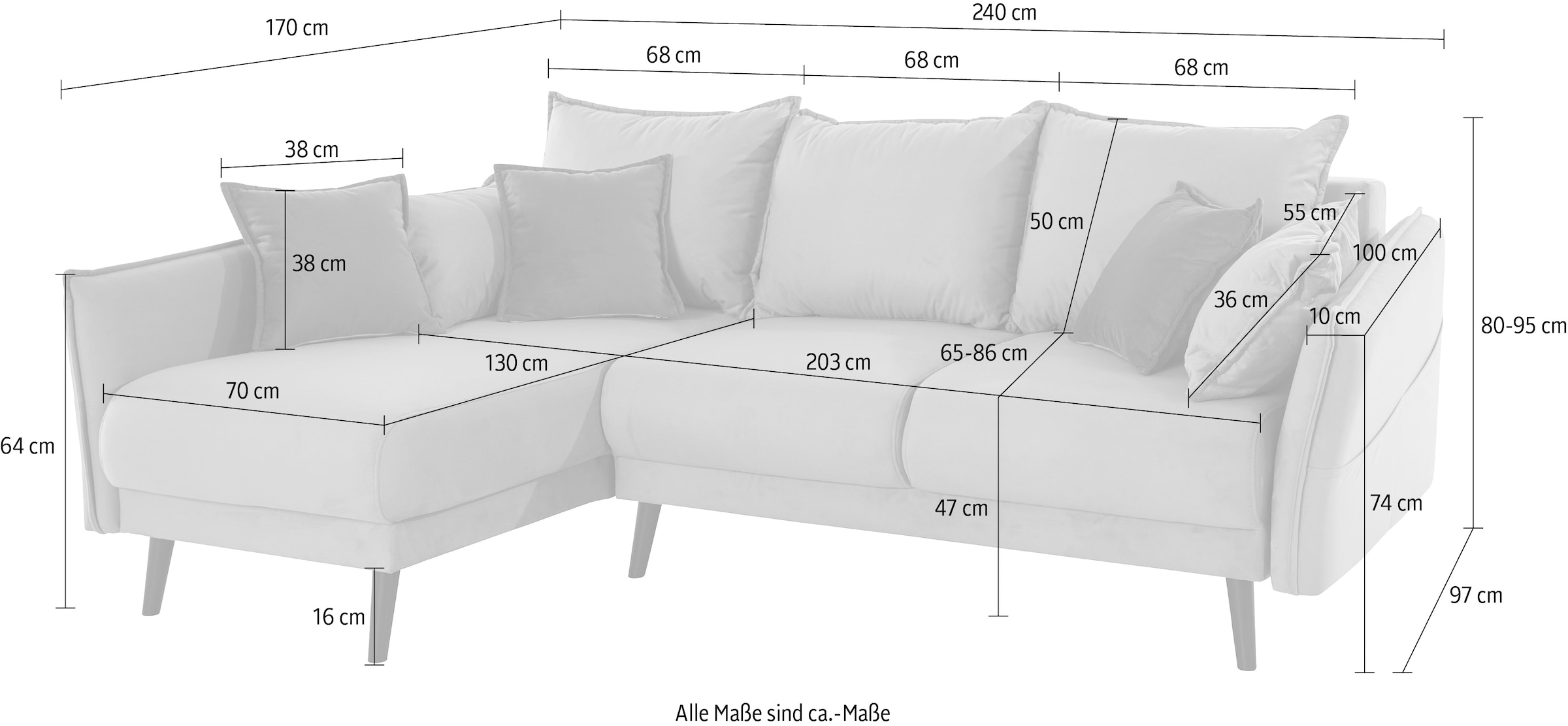 INOSIGN Ecksofa »Asra L-Form«, incl. Bettfunktion und Bettkasten, Seitentasche im Armteil, Federkern