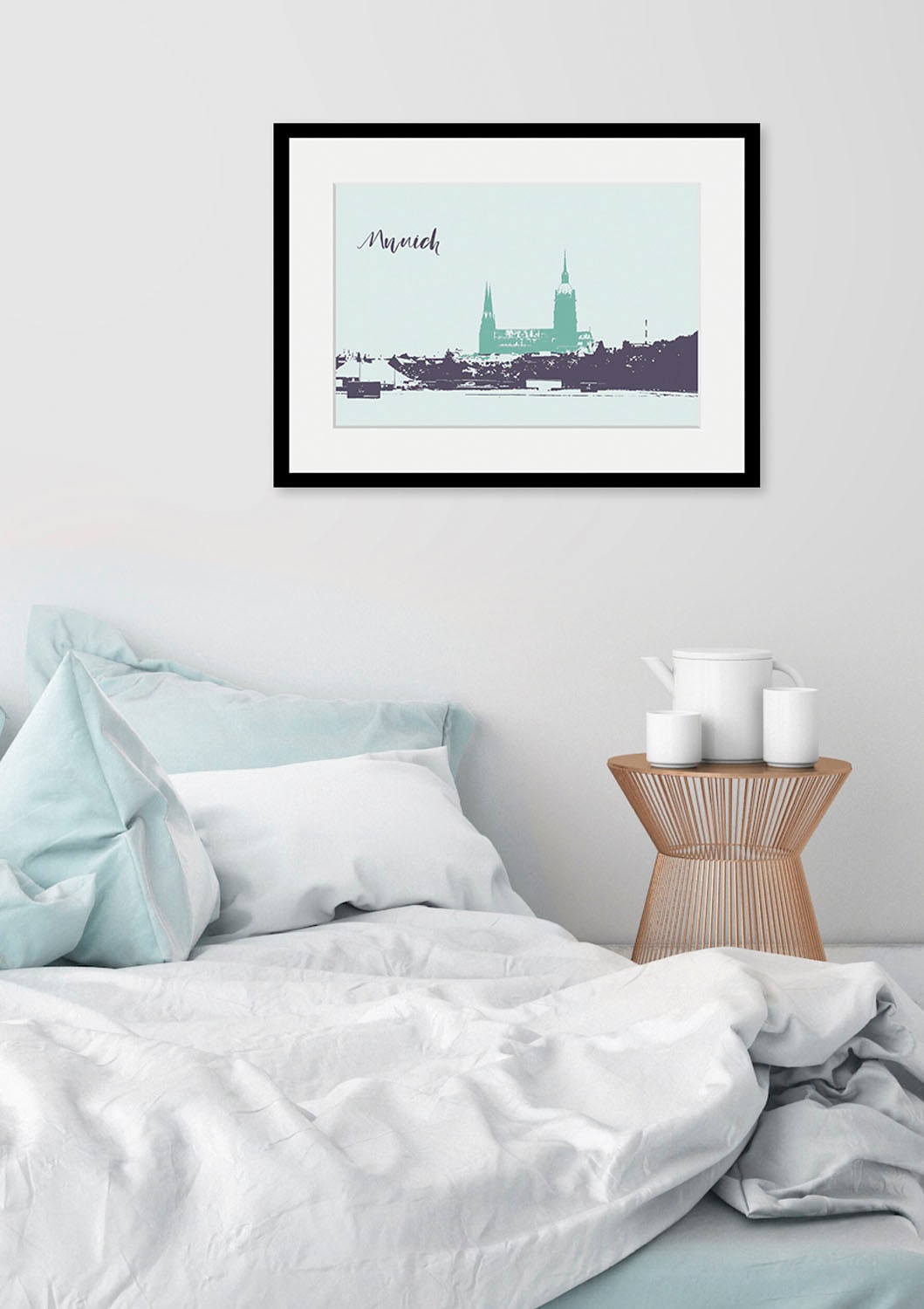 queence Bild »Munich Skizze« Deutschland | Gebäude | München | Schriftzug | Stadt | Städte 1 Stk. tlg. HD Premium Poster-Druck inkl. Holzrahmen