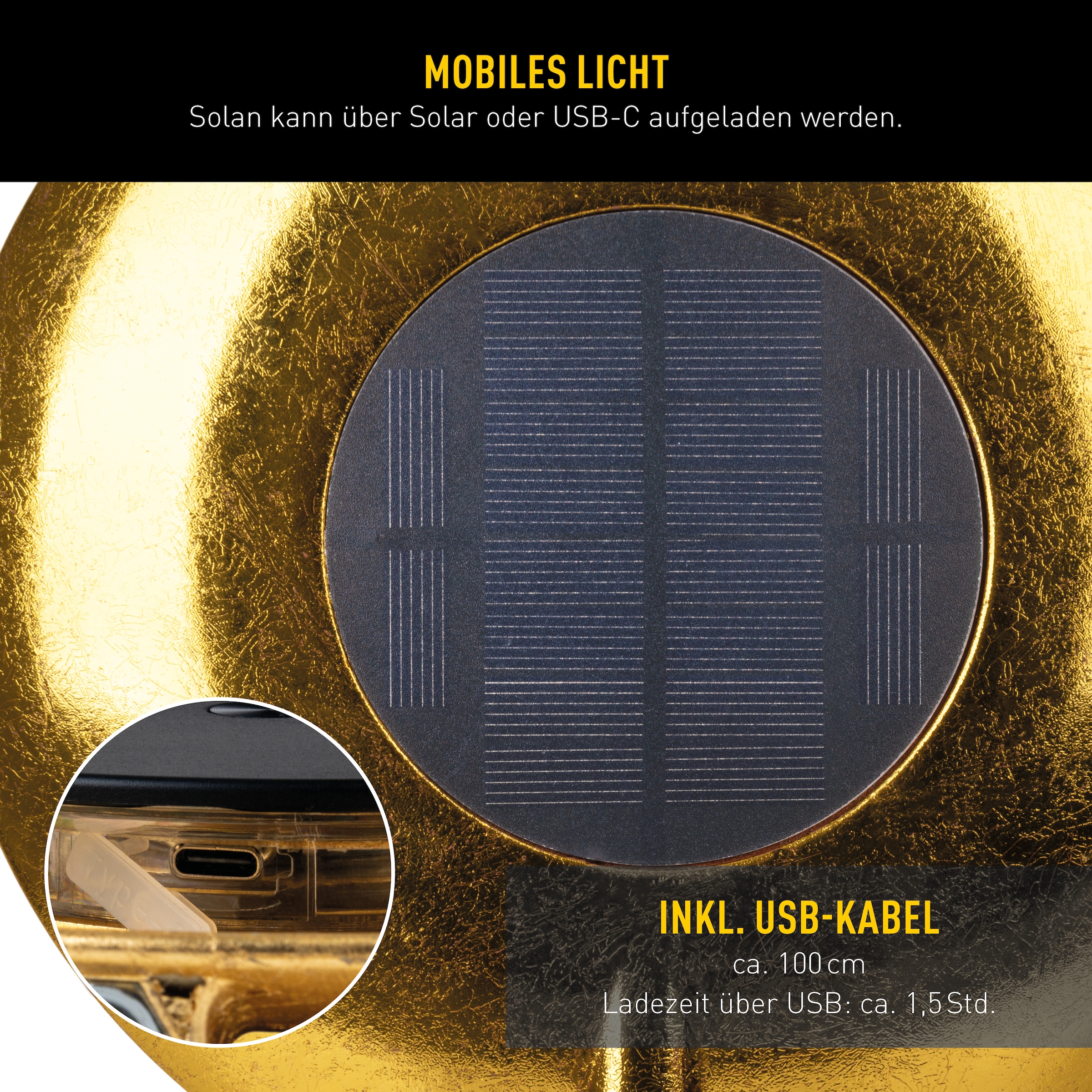 näve LED Solarleuchte »Solan« LED-Modul 1 Stk. Warmweiß 4in1 Akku-Solar-Tisch-Hängeleuchte, Touchschalter, USB, dimmbar