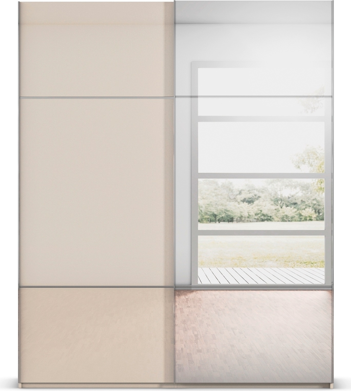 rauch Schwebetürenschrank »Kleiderschrank Schrank Garderobe Schlafzimmerschrank SCALE-TRIO« edle dreigeteilte Front mit 2 Zierleisten Spiegel/Glas MADE IN GERMANY