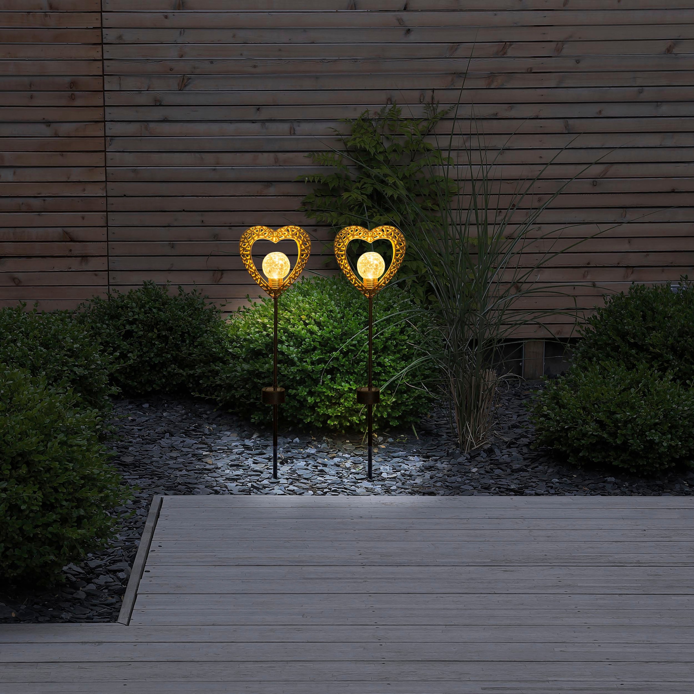 näve LED Solarleuchte »Herz«, 2 flammig, Leuchtmittel LED-Board | LED fest integriert, 2er Set, Erdspieß, Höhe: 59cm, LED warmweiß, inkl. Akku