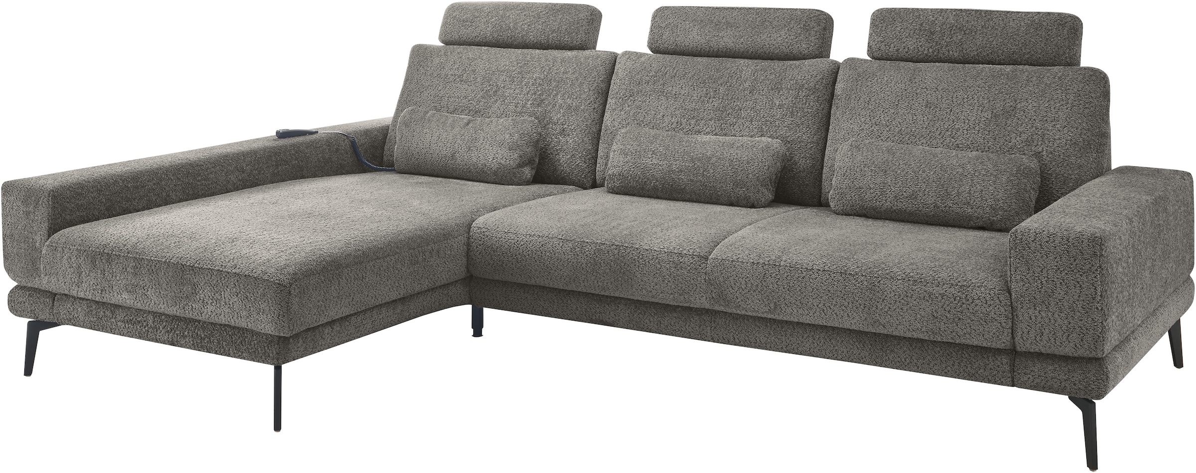 set one by Musterring Ecksofa »SO 3600, inkl motor. Sitztiefenverstellung, Kopfstützen, Nierenkissen«, Sitzhöhe 44 cm, Kaltschaum, Breite 293 x Tiefe 180 cm, Kama anthrazit