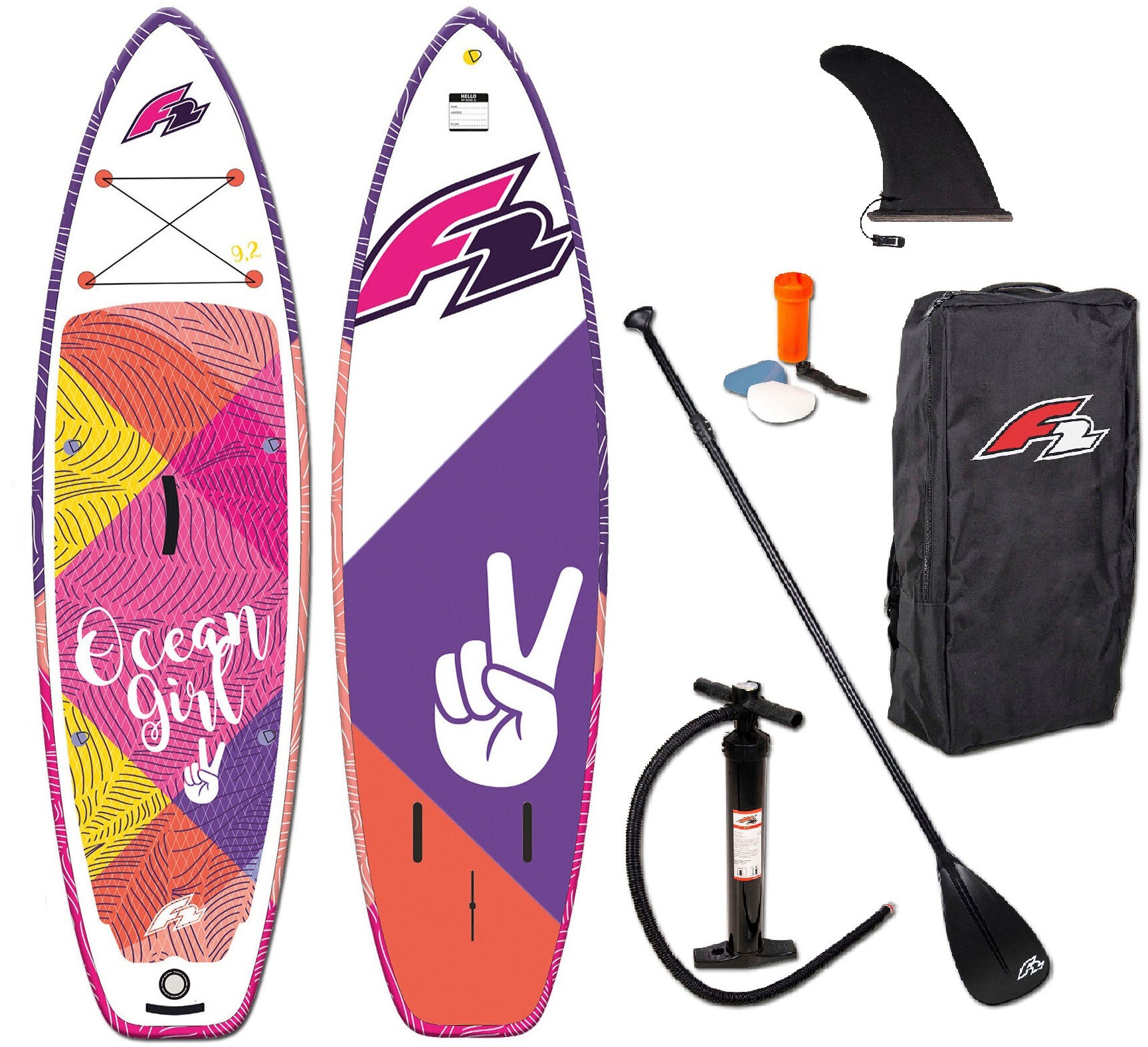 F2 SUP-Board »Ocean Girl Kids pink«, (Packung, 5 tlg.)