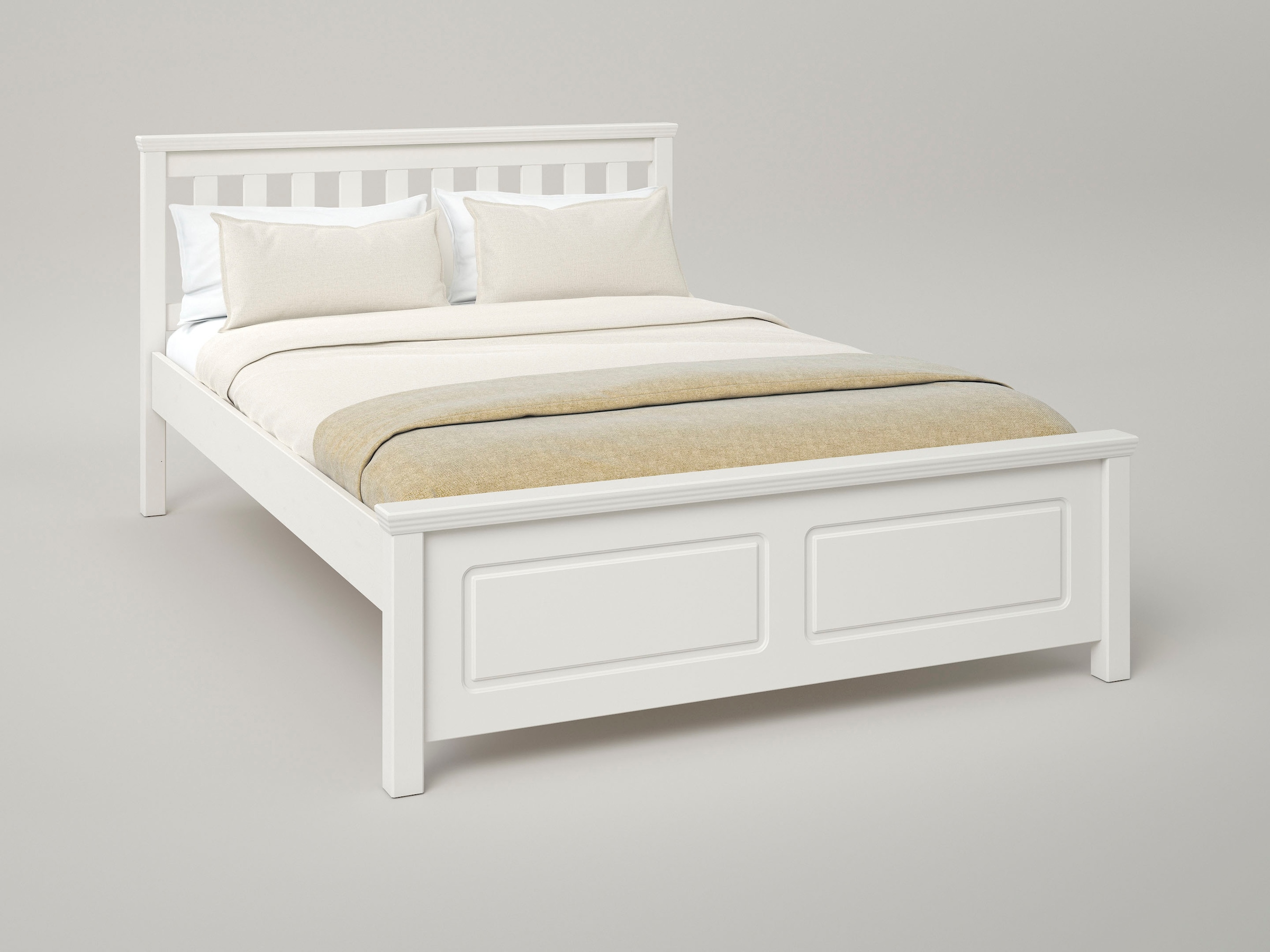 OTTO home Bett »Fredegard, skandinavischer Stil, vielseitig kombinierbar, 2 Breiten« 180er oder 140er Breite,  teilmassiv, Sprossen am Kopfteil, mit Lattenrost, Kassettenoptik