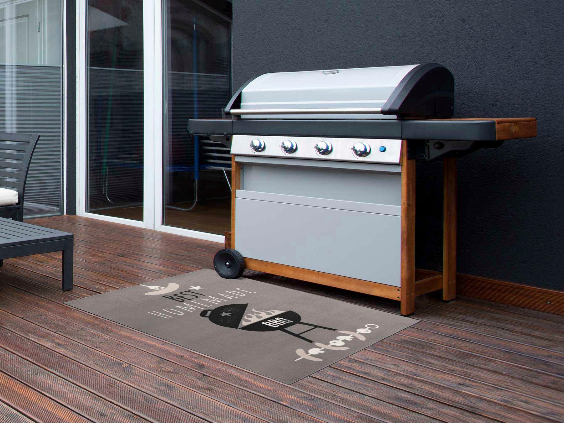 Primaflor-Ideen in Textil Fußmatte »BBQ Grillunterlage HOMEMADE«, rechteckig, 5 mm Höhe, Grillmatte ideal als Bodenschutz, mit Spruch, rutschhemmend, waschbar