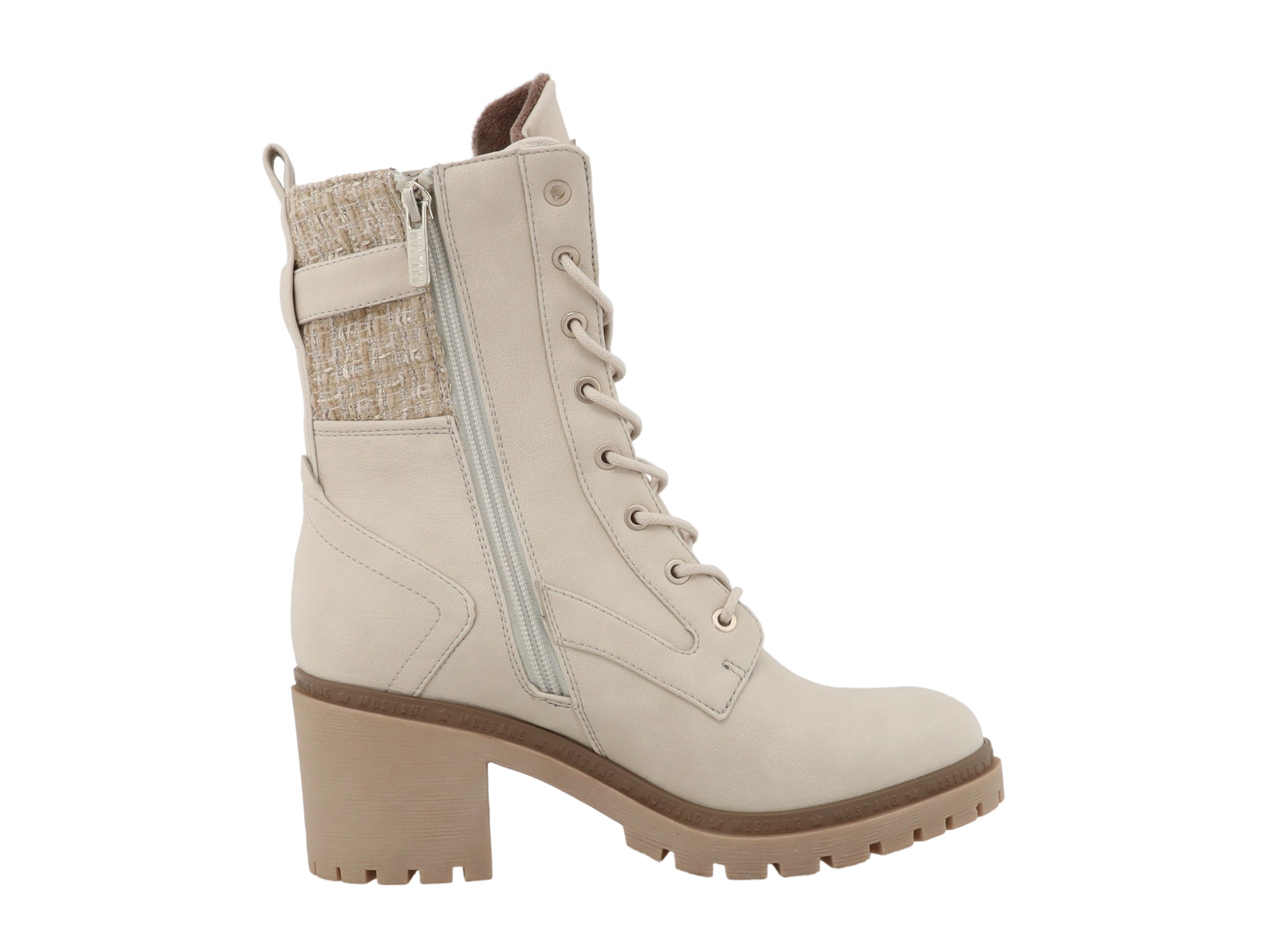Mustang Shoes Schnürstiefelette »Stiefelette«  Blockabsatz, Schnürboots mit Zierschnalle und Nieten
