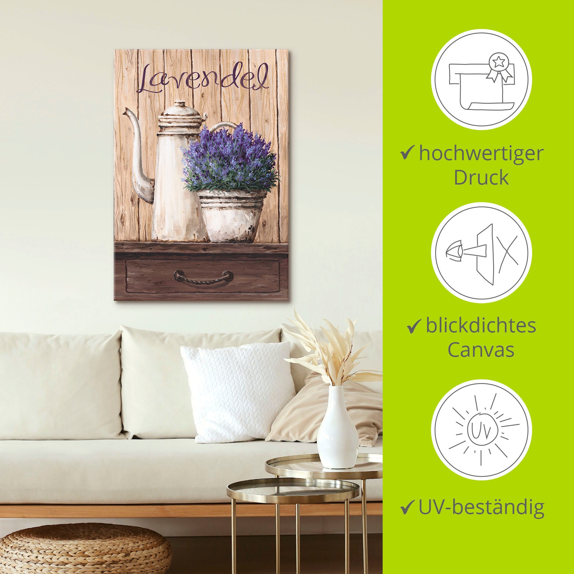 Artland Wandbild »Lavendel«, Vasen & Töpfe, (1 St.), als Leinwandbild, Wandaufkleber in verschied. Größen