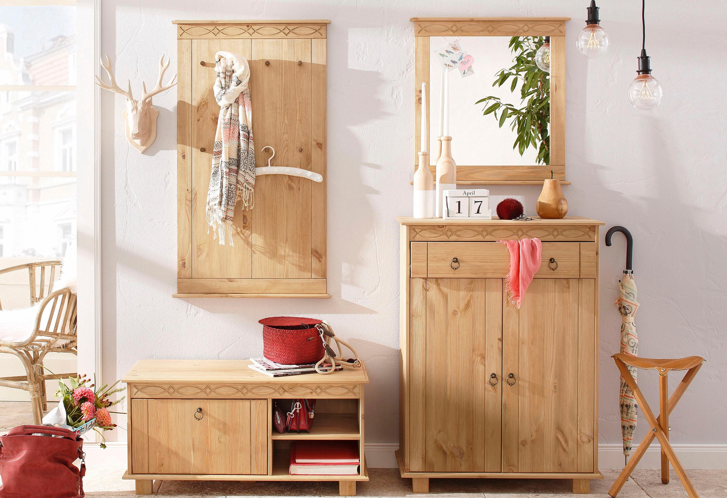 Home affaire Schuhbank "Indra" aus massiver Kiefer, FSC, Breite 90 cm, deze günstig online kaufen