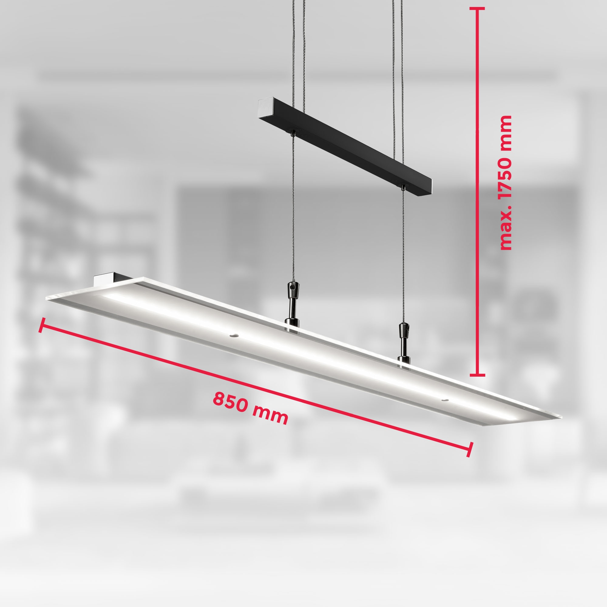 B.K.Licht LED Pendelleuchte »BKL1491 LED Pendellampe, stufenlos höhenverstellbar, dimmbar via Touch«, 1 flammig, Leuchtmittel LED-Modul | LED fest integriert, 3.000K, 1.750Lm, 16W, 85x175 cm, Schwarz