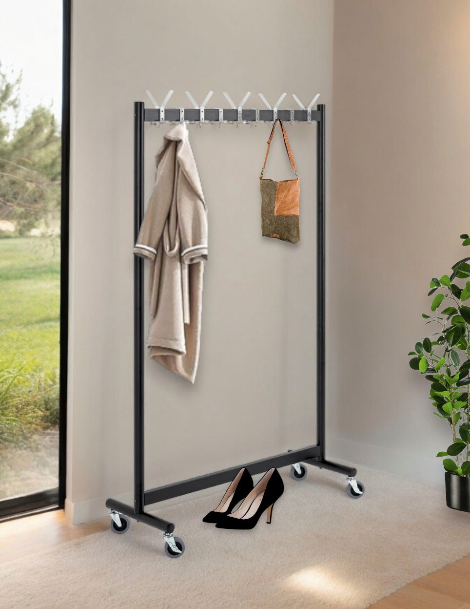 HAKU Garderobenständer »Garderobe, Garderobenständer, Kleiderständer auf Rollen, Kleiderwagen« rechteckig - aus Metall Schwarz - B/T/H 103/39/174 cm