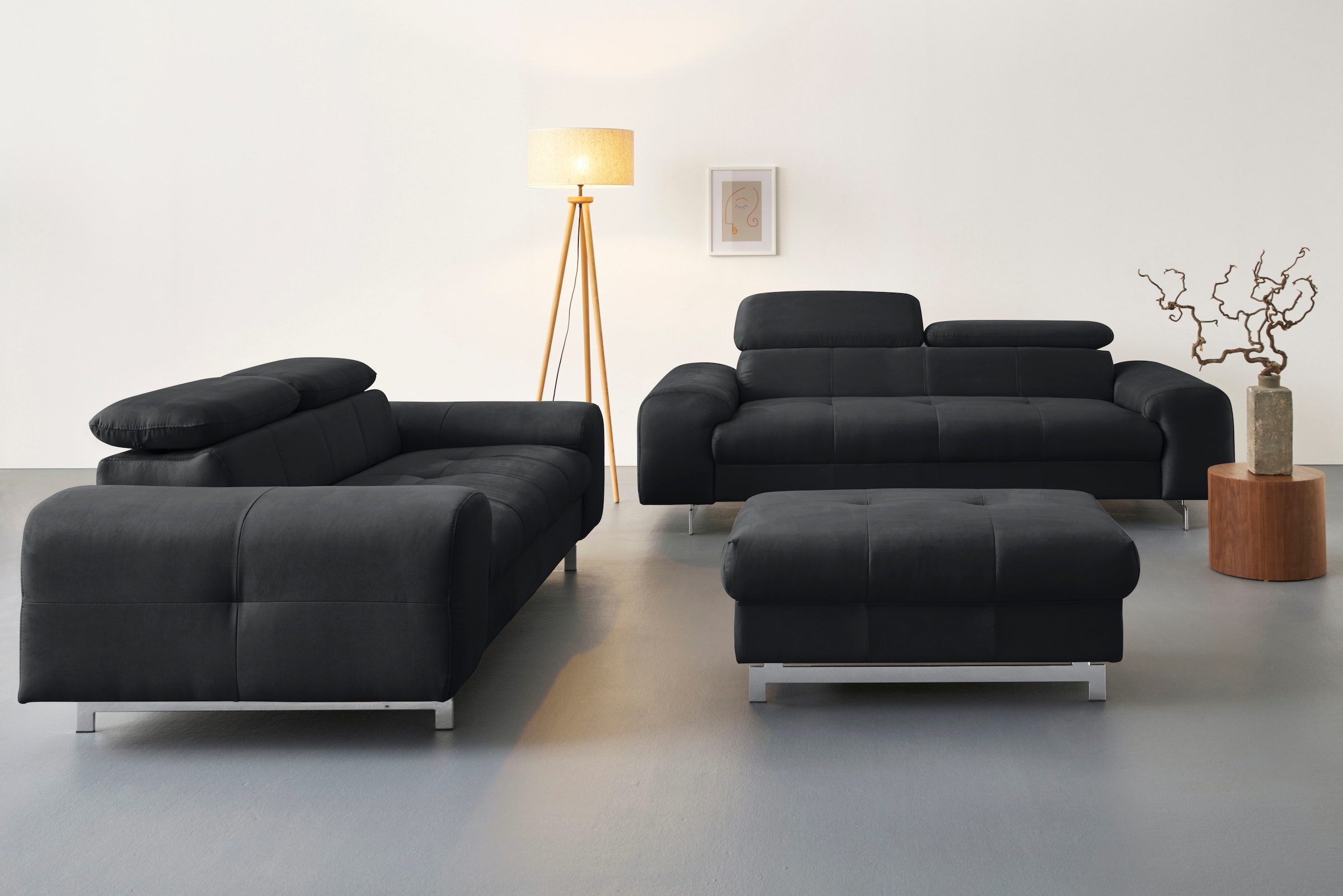 COTTA 3-Sitzer »Chef«, Big-Sofa mit Kopfteilverstellung, edle Metallkufen