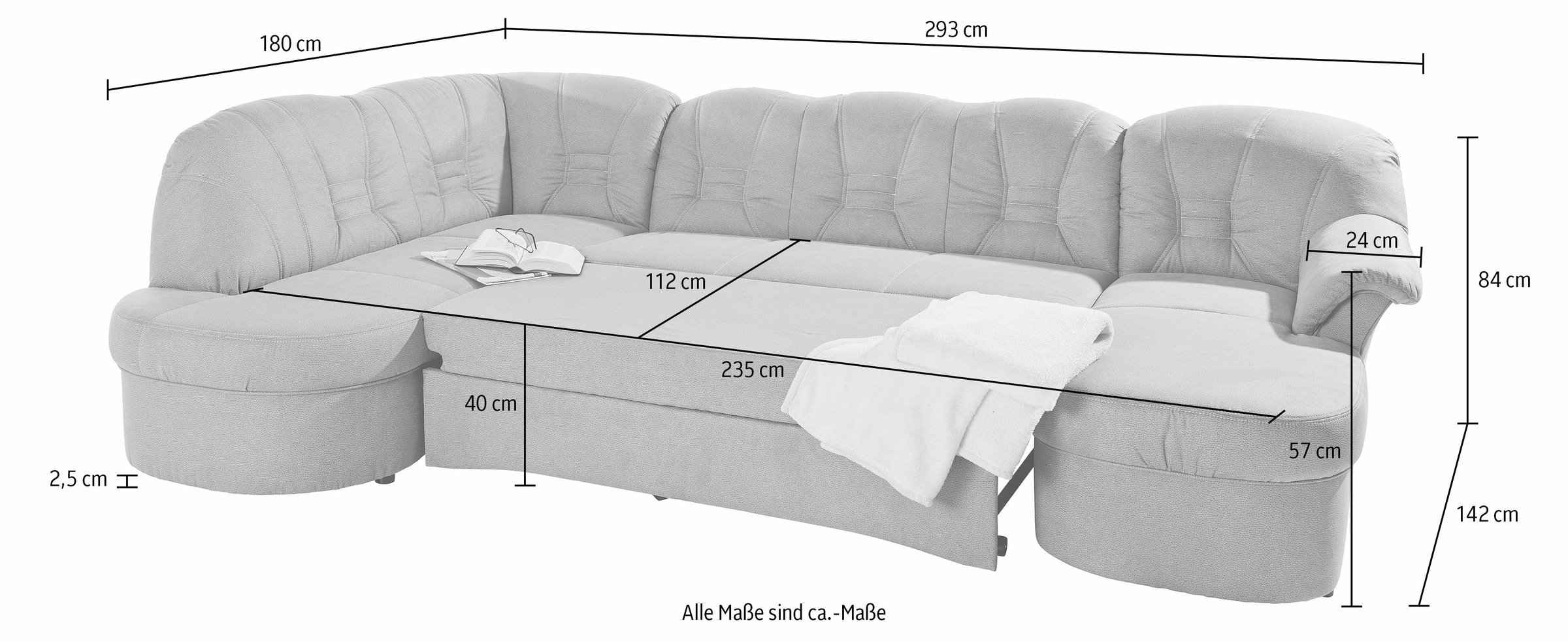 DOMO collection Wohnlandschaft »Elva, zeitlose Formensprache, elegante Rückensteppung, U-Form«, wahlweise mit Bettfunktion und Federkern