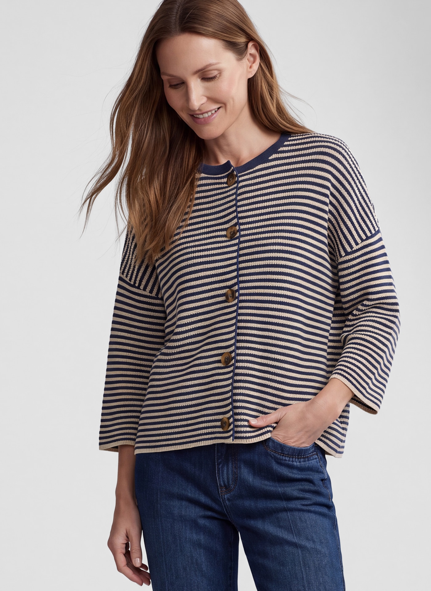 Rabe Cardigan im Streifen-Design und mit Knopfverschluss