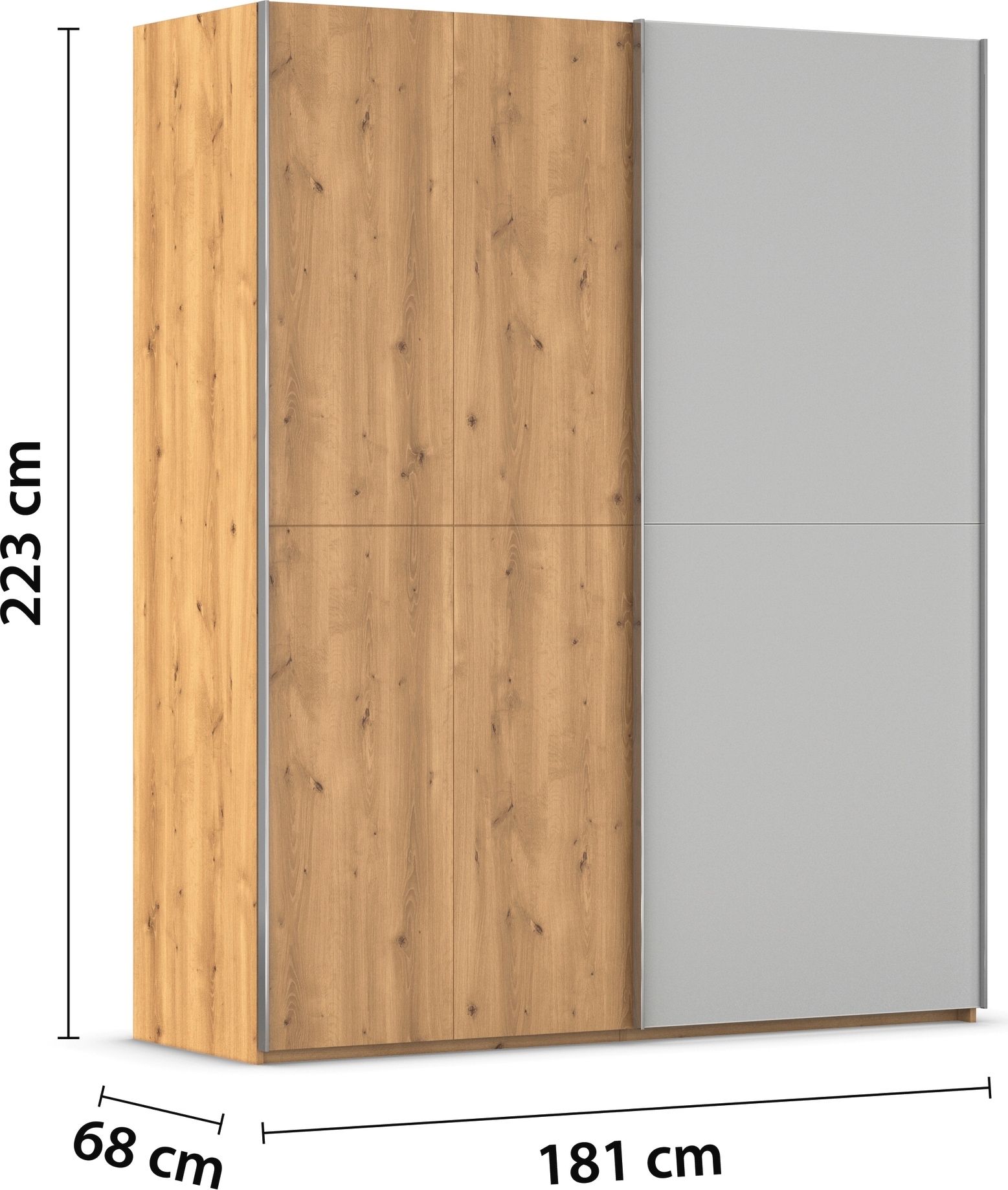 rauch Schwebetürenschrank »Kleiderschrank Schrank Garderobe Schlafzimmerschrank SCALE-WOOD«, edle geteilte Front in massiver Asteiche mit Glastüren MADE IN GERMANY