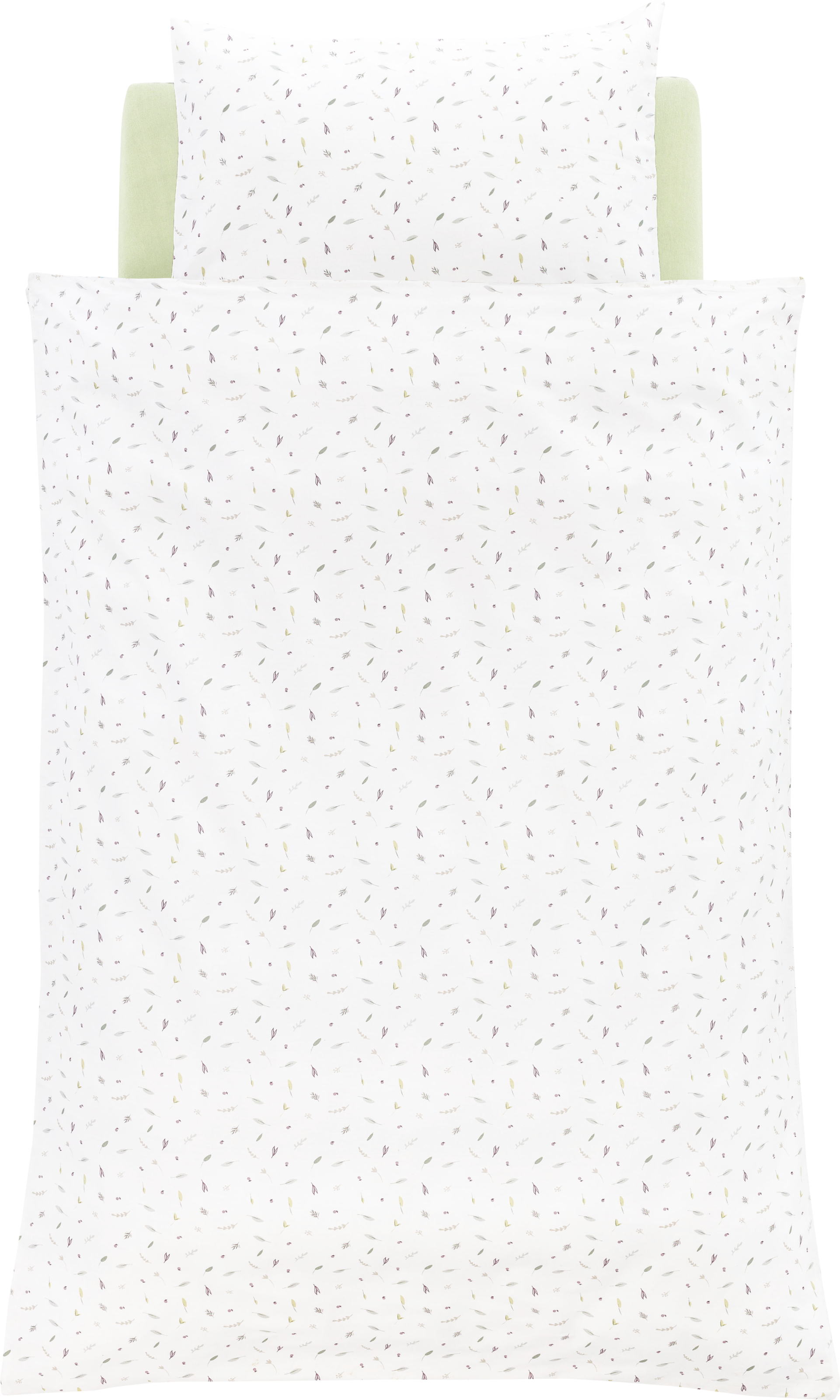 Babybettwäsche TRÄUMELAND "Sommergrün", weiß, B/L: 100cm x 135cm, Jersey, B/L: 60cm x 40cm, 2 Stk.