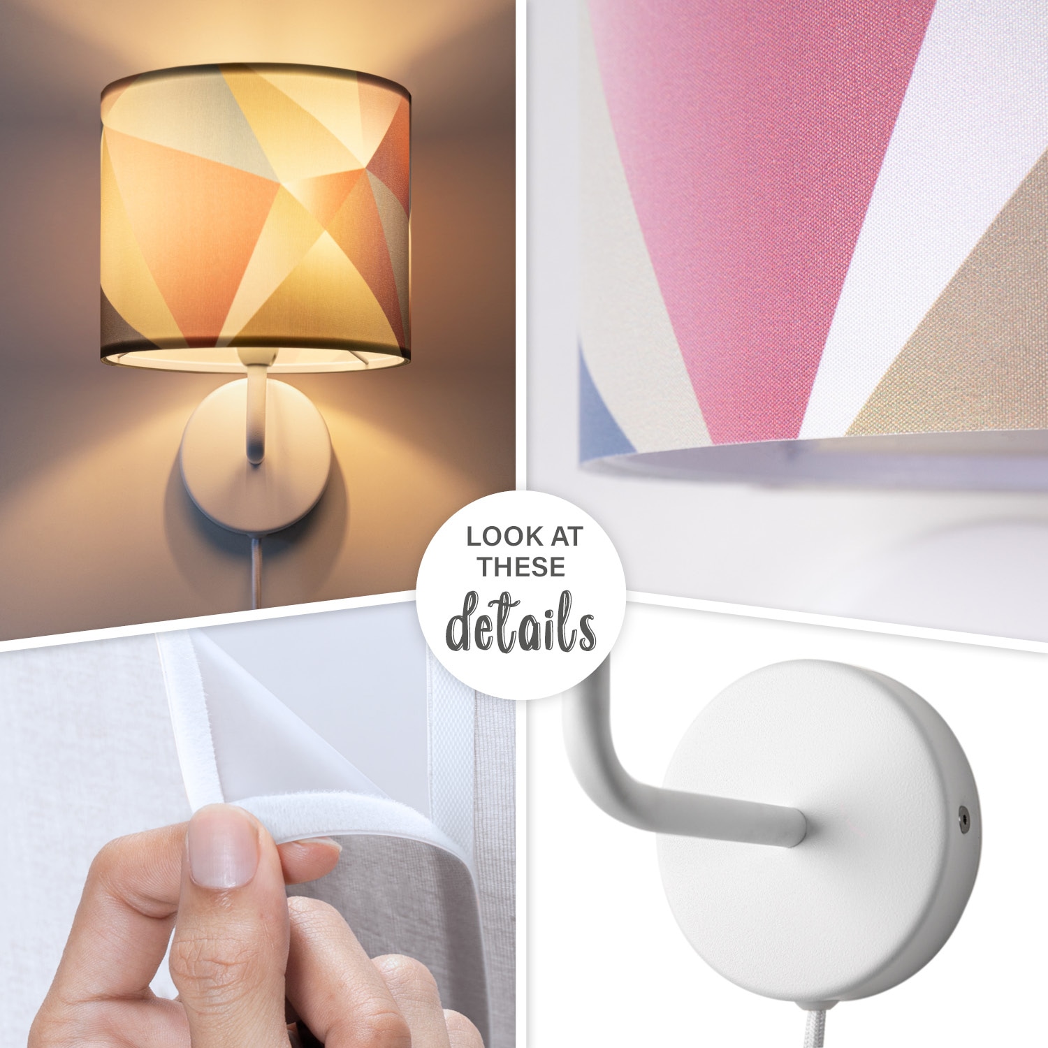 Paco Home Wandleuchte »Kosy 309«, 1 flammig, Leuchtmittel E14 | LED fest integriert, Stecker Flur Lampe Wohnzimmer âˆ…18cm Pastell Deko Kabel 3m E14