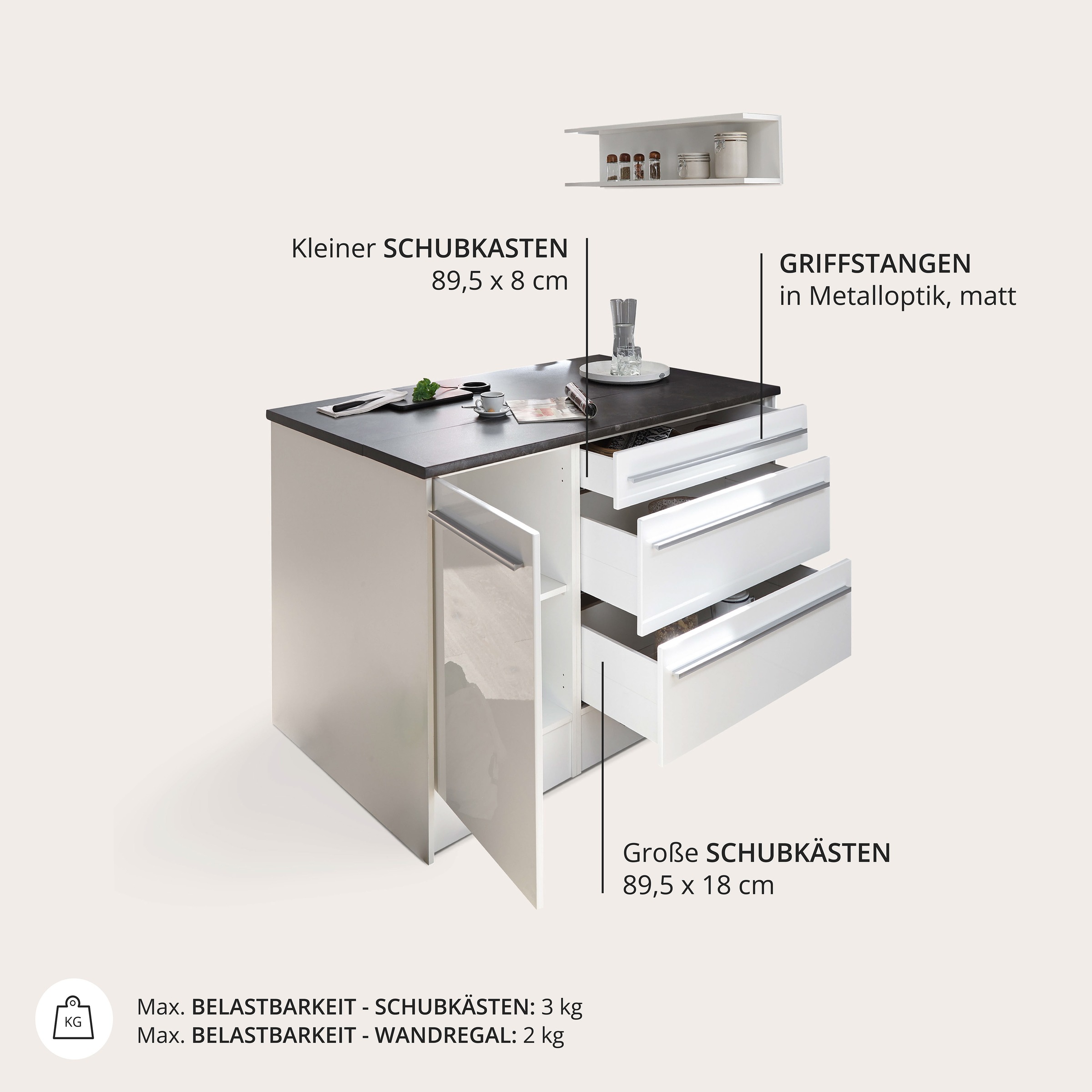 BASIC by Balculina Kücheninsel »Jazz Kücheninsel«, Breite 145 cm, Türen und Schubkästen