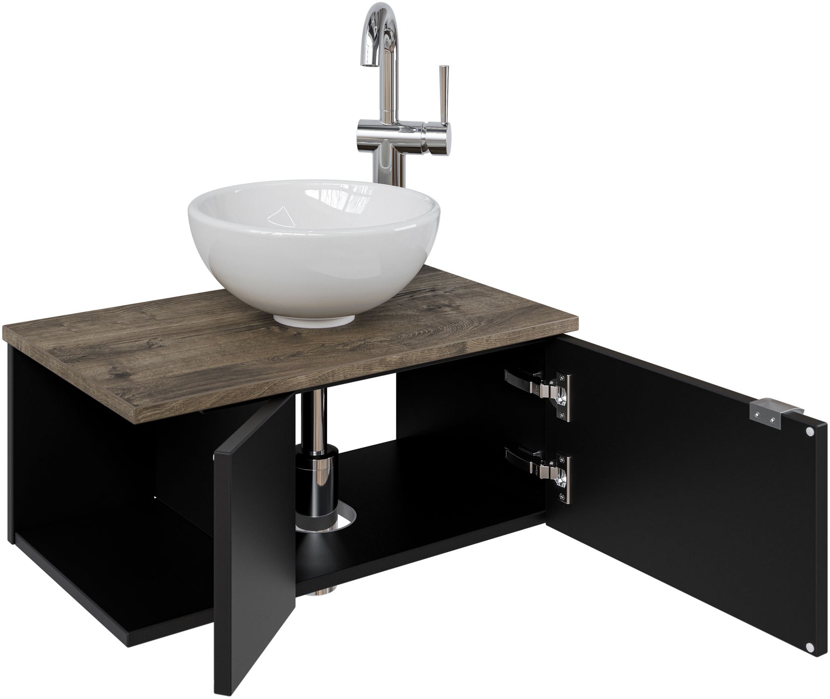 Saphir Waschtisch »Serie 6915 Waschschale mit Unterschrank für Gästebad, Gäste WC«, 61 cm mit Keramik-Aufsatzbecken, 2 Türen und 1 Fach