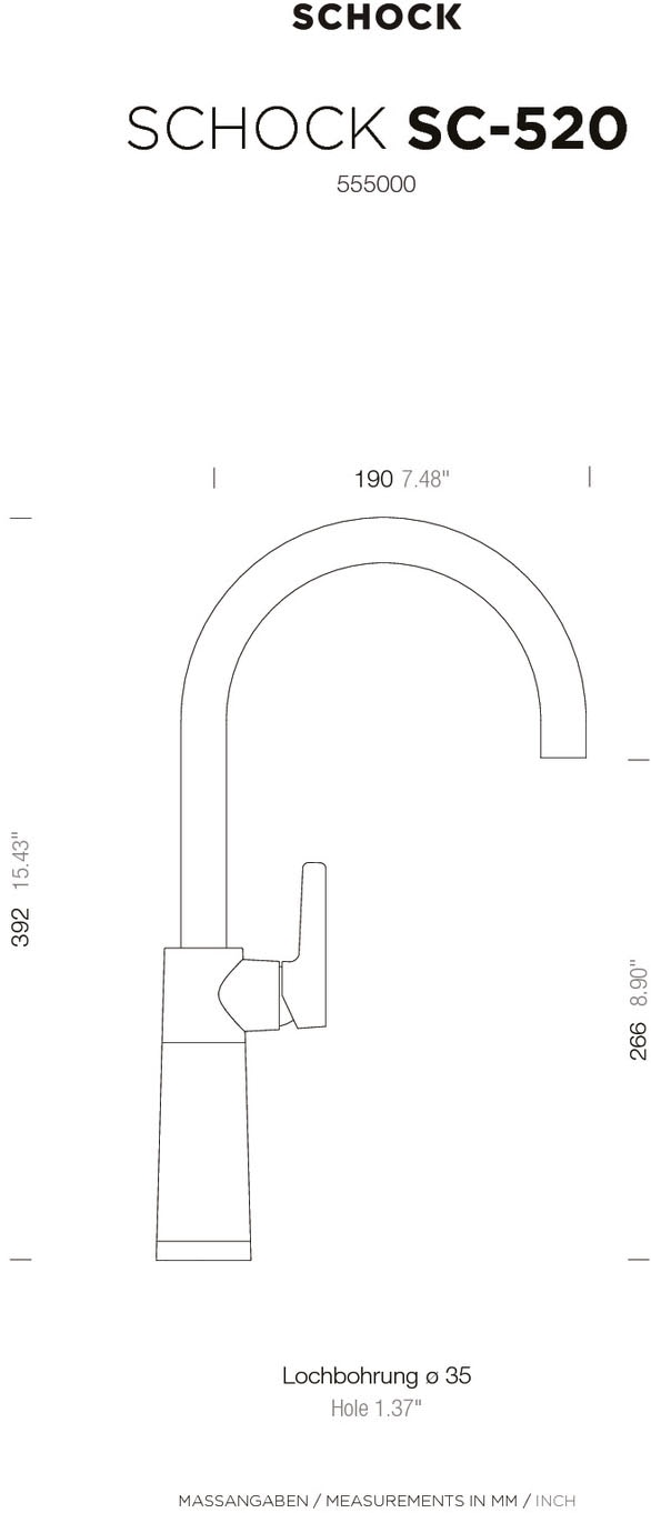 Schock Küchenarmatur »SC520« Festauslauf, Schwenkbereich 360°