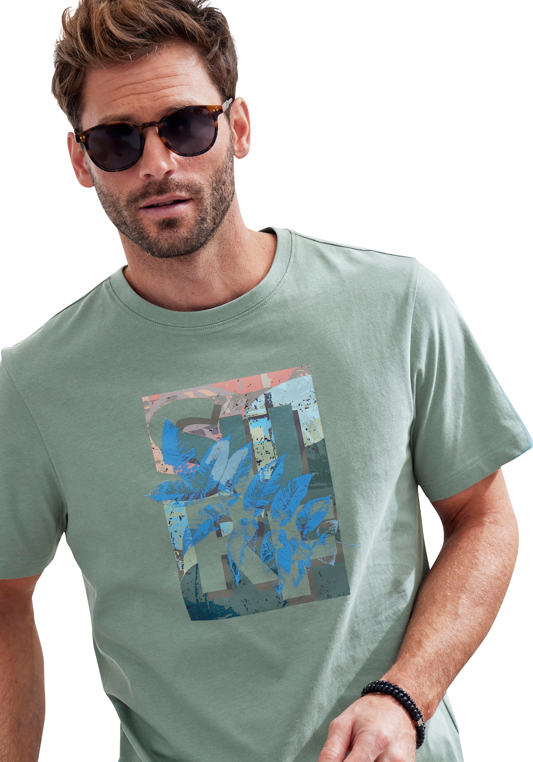 John Devin T-Shirt, Rundhalsshirt mit Surf -Aufdruck aus reiner Baumwolle