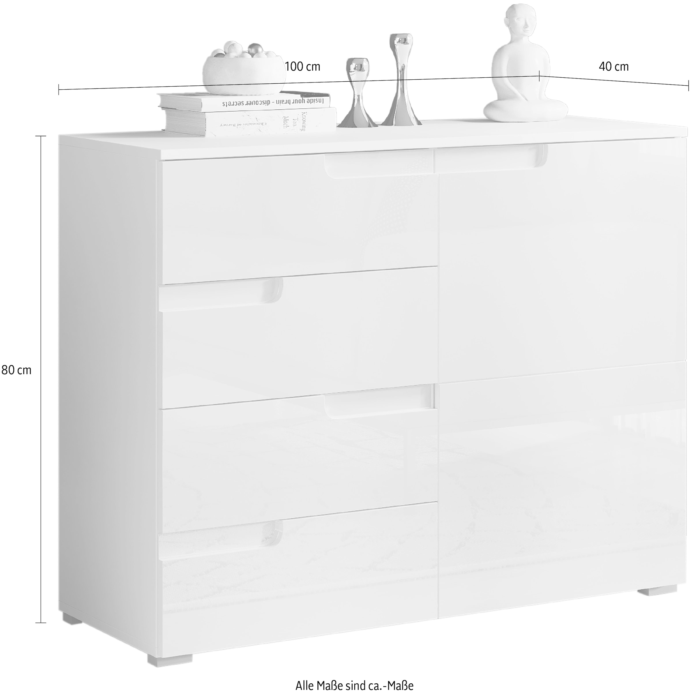 HBZ Kommode »Spice weiß hochglanz, BxHxT 100x80x40 cm«, Kommode mit 1 Tür, 4 Schubkästen und 1 Einlegeboden