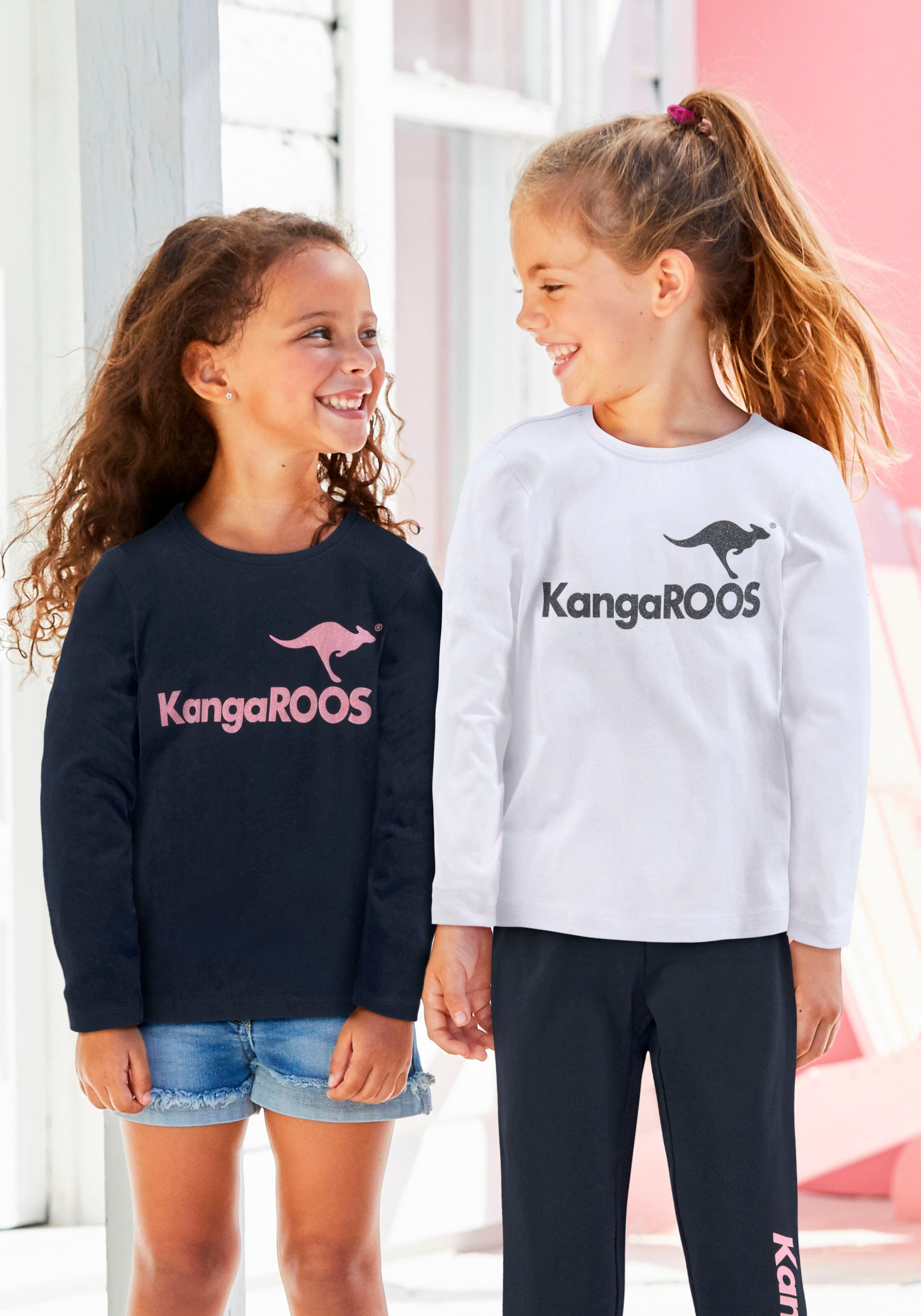 KangaROOS Langarmshirt, %Sale 2 Glitzerdruck mit (Packung, jetzt im tlg.)