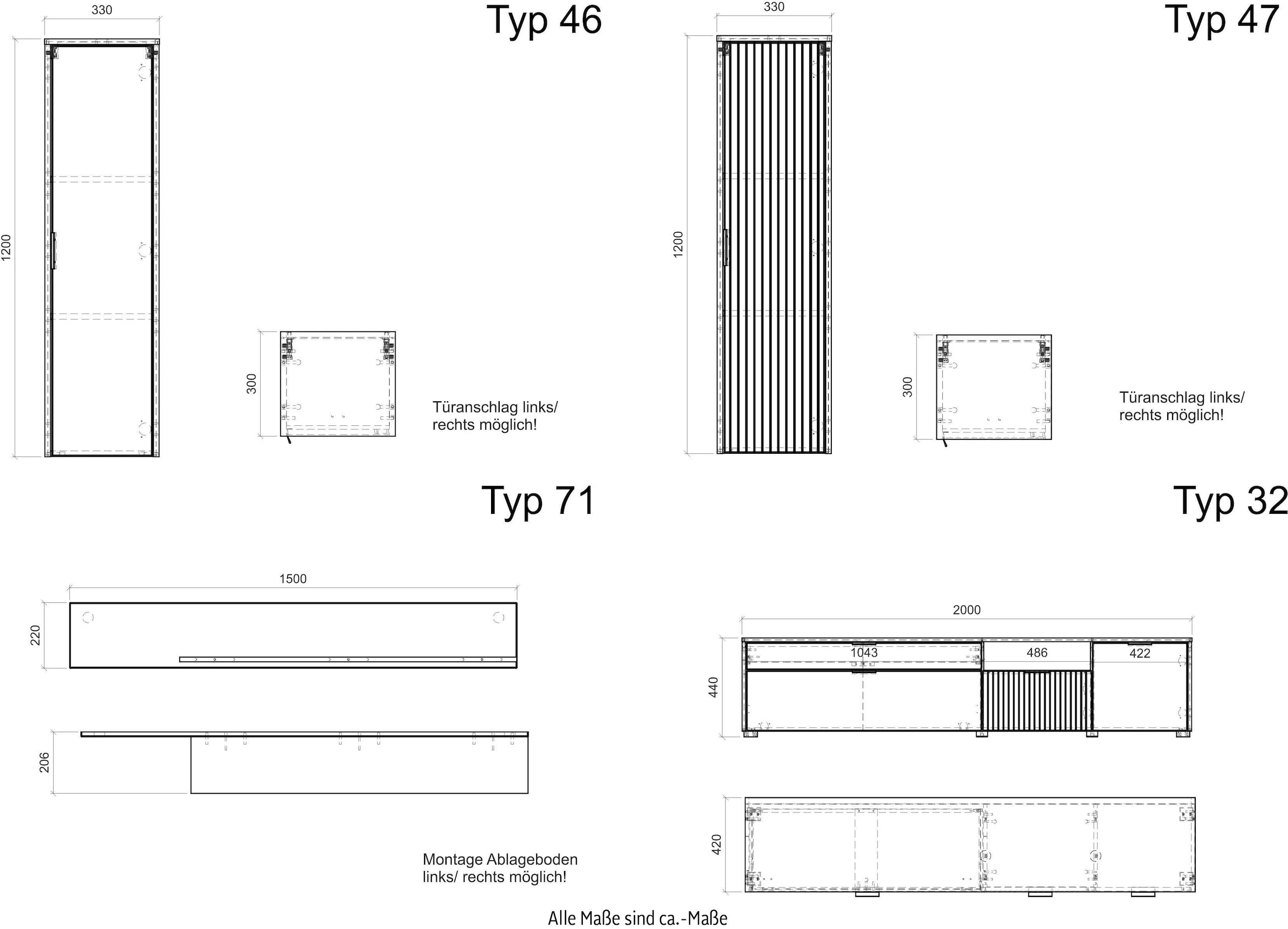 INOSIGN Wohnwand »HUDSON«, (Set, 4 St.), mit moderner Rillenoptik, Griffe aus Metall (Schwarz), Breite 243 cm