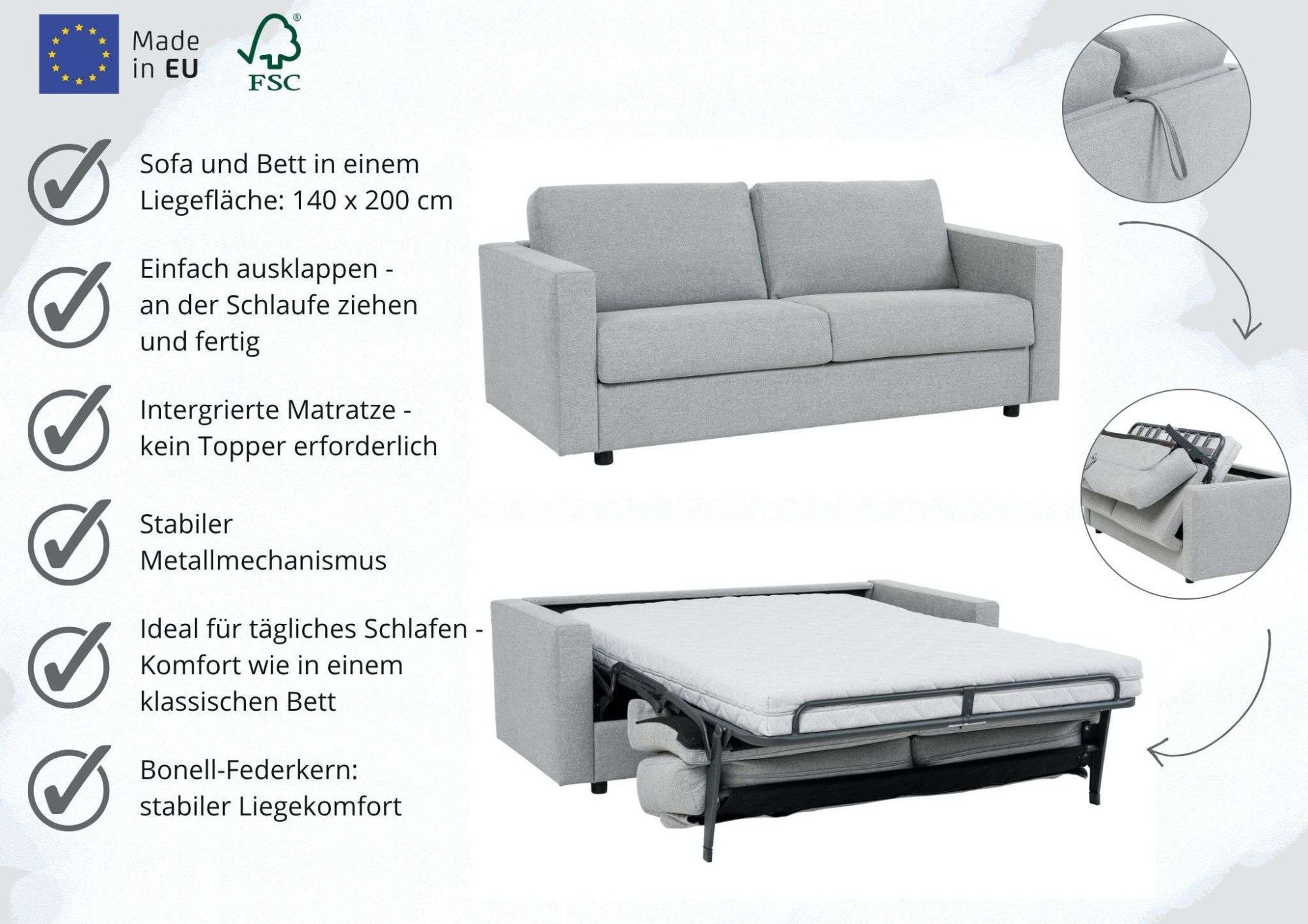 OTTO home Schlafsofa »Jorren, Schlaf-Couch, Liegefl. 140 oder 160x200 cm« Bettfunktion, mit Bonel- oder Taschenfederkern, FSC®-zertifiziert
