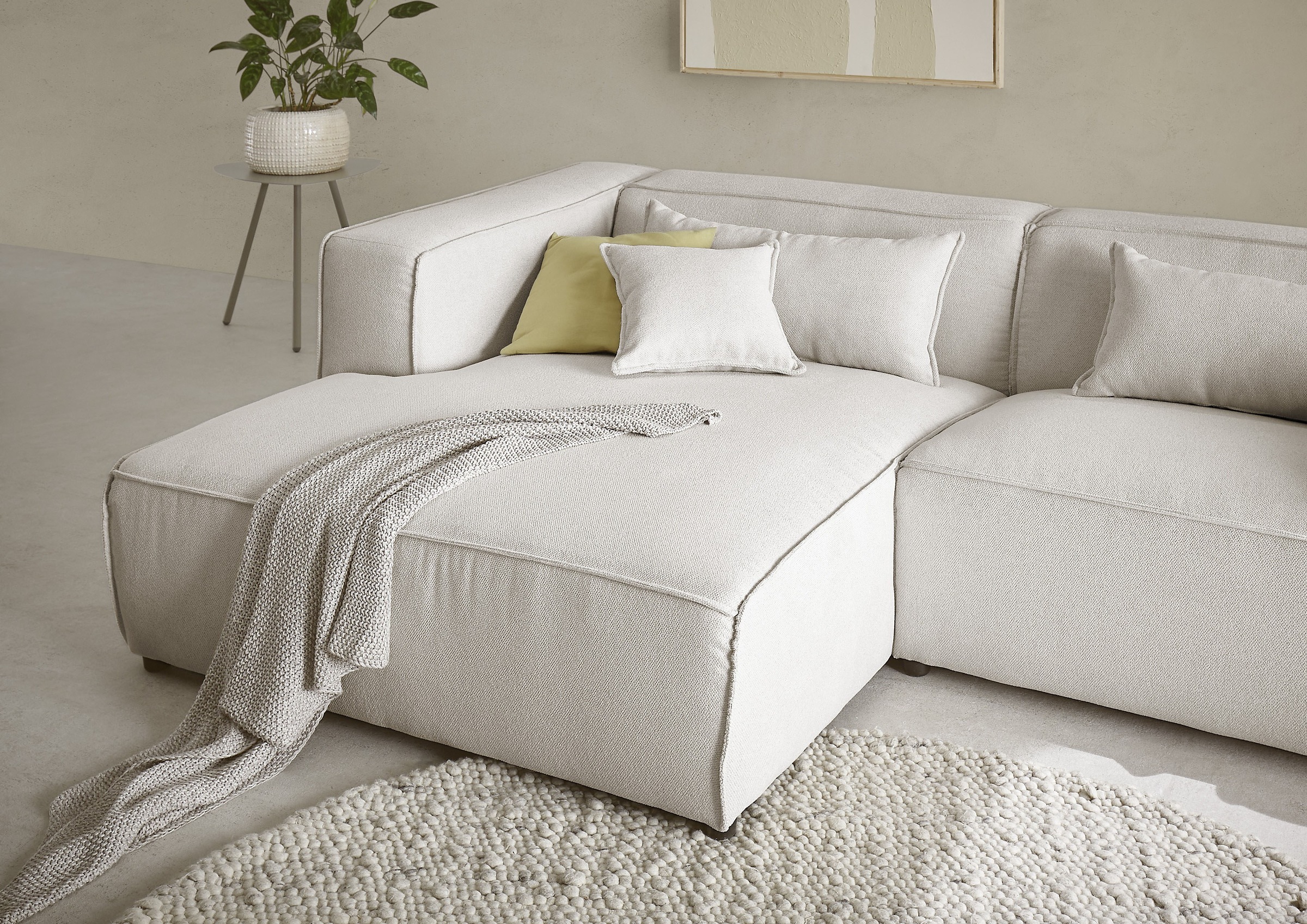 LeGer Home by Lena Gercke Ecksofa »PIARA mit Kedernaht, Cord, Leinenoptik o. Strukturstoff, Couch, L-Form«, wahlweise Ottomane rechts/links, schwarze Füße, bequemer Sitzkomfort