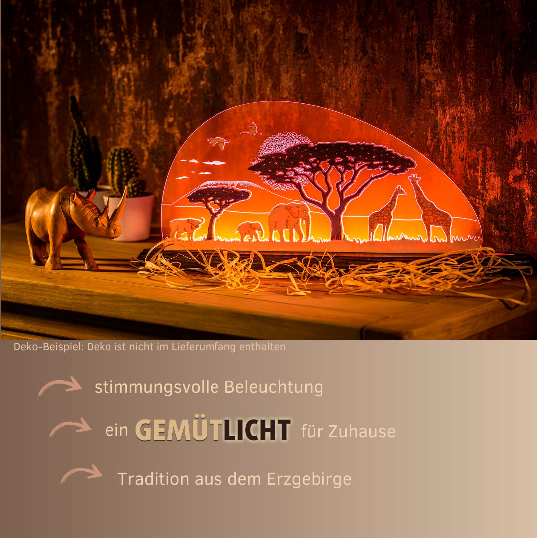 Weigla LED Dekolicht »Safari, Holz & Acrylglas, ROT-NATUR-BRAUN«, Leuchtmittel LED-Modul | LED wechselbar, Erzgebirge garantiert, afrikanische Deko Innen, Dekolampe