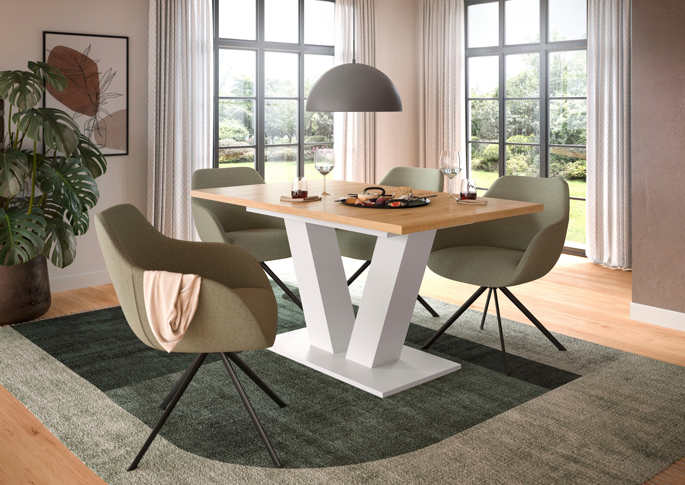 INOSIGN Esstisch »Motus, ausziehbar 150 -190 cm, inklusive 40 cm Einlegeplatte«, (Set, 1 St.), V-Gestell mit Bodenplatte, Tisch, Küchentisch, Esszimmer, Küche