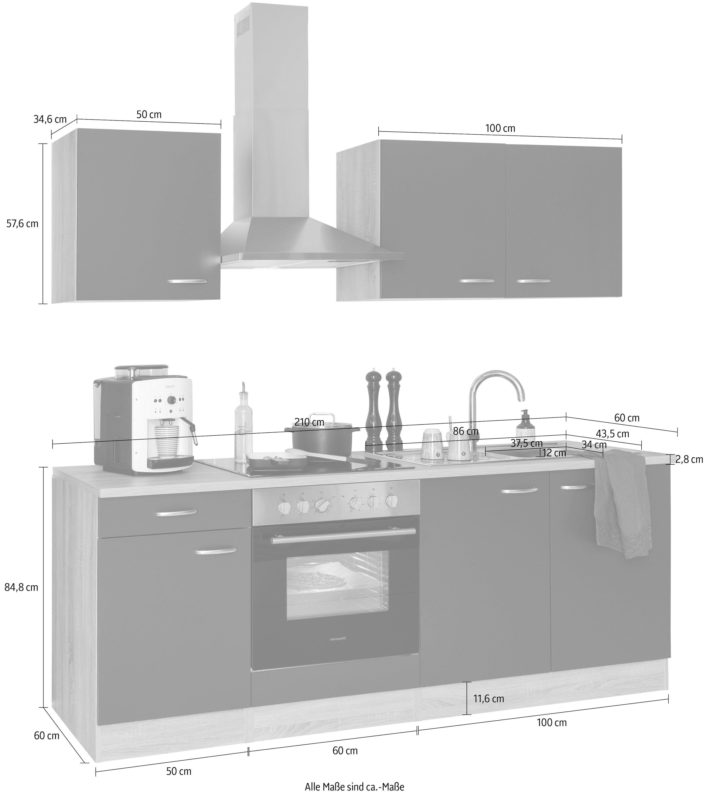 OPTIFIT Küchenzeile »Parare«, ohne E-Geräte, cm auf Breite bestellen Raten 210