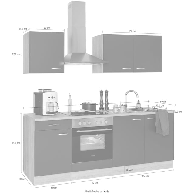 OPTIFIT Küchenzeile »Parare«, ohne E-Geräte, Breite 210 cm auf Raten  bestellen