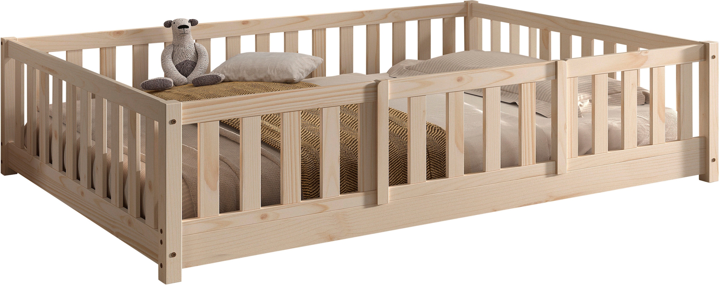 Vipack Kinderbett »Dallas, massiv Bett, Rausfallschutz, umbaubar vom Boden- zum Daybett« inkl. Rolllattenrost und Sprossenumrandung, 90 oder 140x200 cm breit,  stabil und standfest gebaut, wahlweise Kiefer massiv natur oder weiß