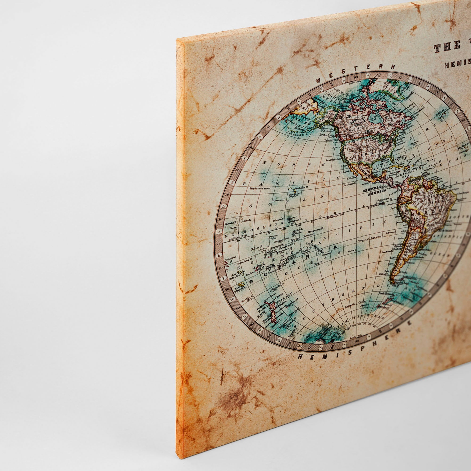 A.S. Création Leinwandbild »Hemispheres«, Kunst-Weltkarte-Kinder, (1 St.), Atlas Weltkarte Antik Vintage Keilrahmen Leinwand-Bild Wohnzimmer Wand