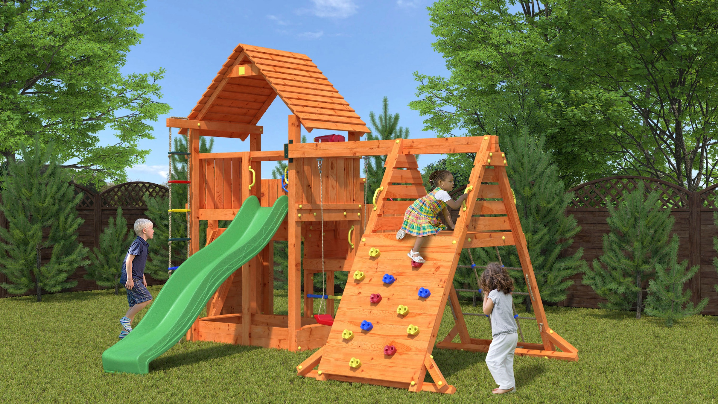 FUNGOO Spielturm »BIG LEADER SPIDER RED«, mit Schaukel & Rutsche, Klettererweiterung