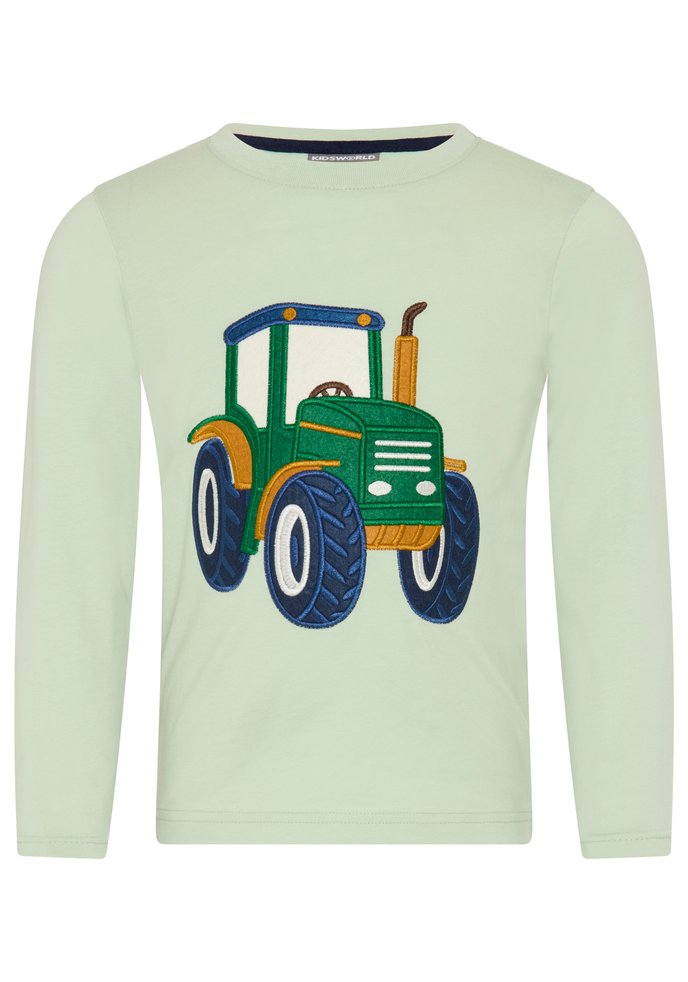 KIDSWORLD Langarmshirt »Shirt mit großer Traktor Frottee-Applikation« hüftlange Basic-Passform, Langarm, modischer Stil