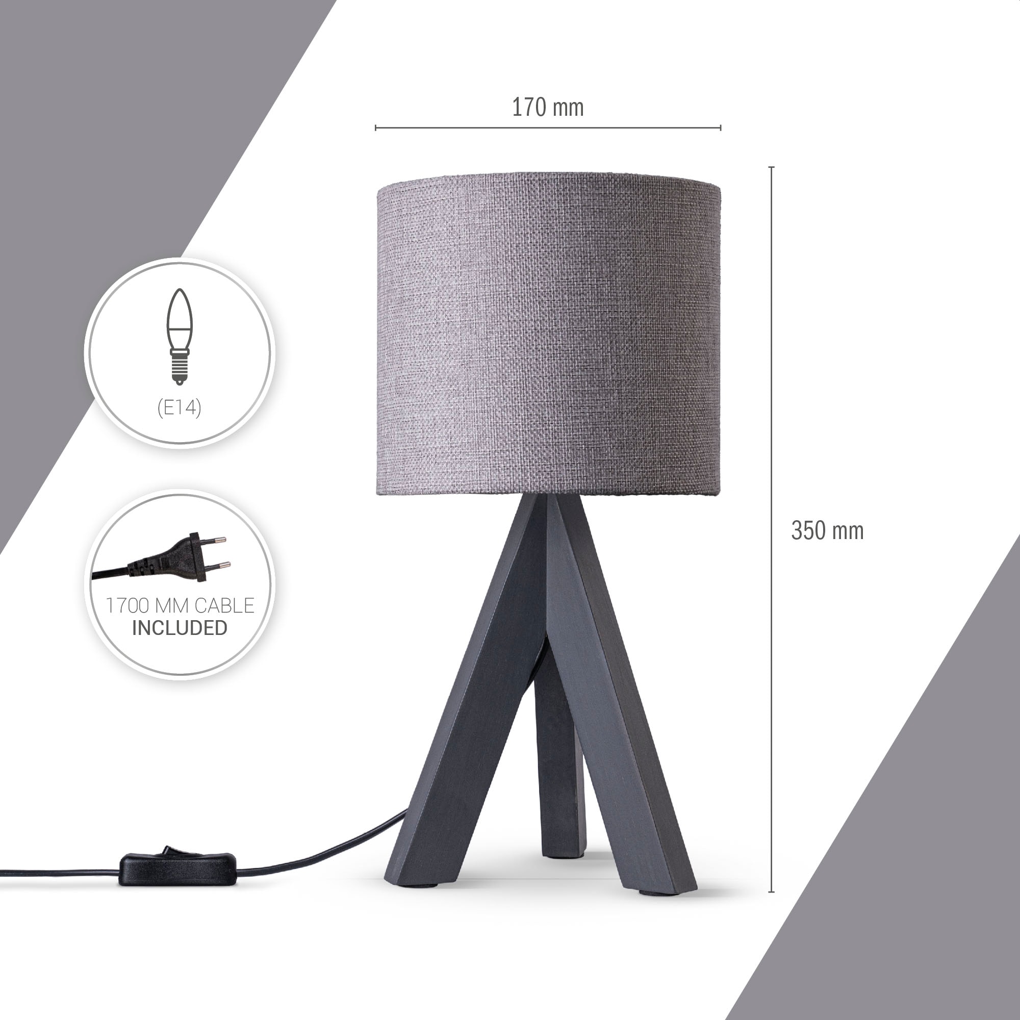 Paco Home Tischleuchte »BAJO CANVAS UNI COLOR«, 1 flammig, Leuchtmittel E14 | ohne Leuchtmittel, Dreibein massiv Holz, Textilschirm uni Leinen, Ø 17 cm, H. 35 cm