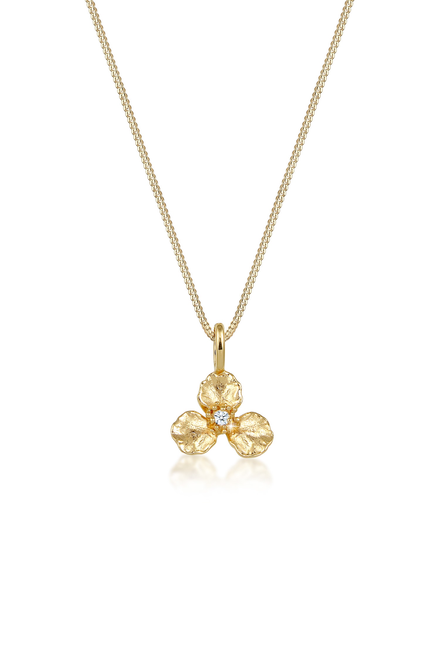 Collierkettchen „3D Blume Anhänger Diamant (0.015 ct.) 585 Gelbgold“ Gold + weiß 0.015 ct mit Diamanten 45 – 0.015 ct mit Diamanten