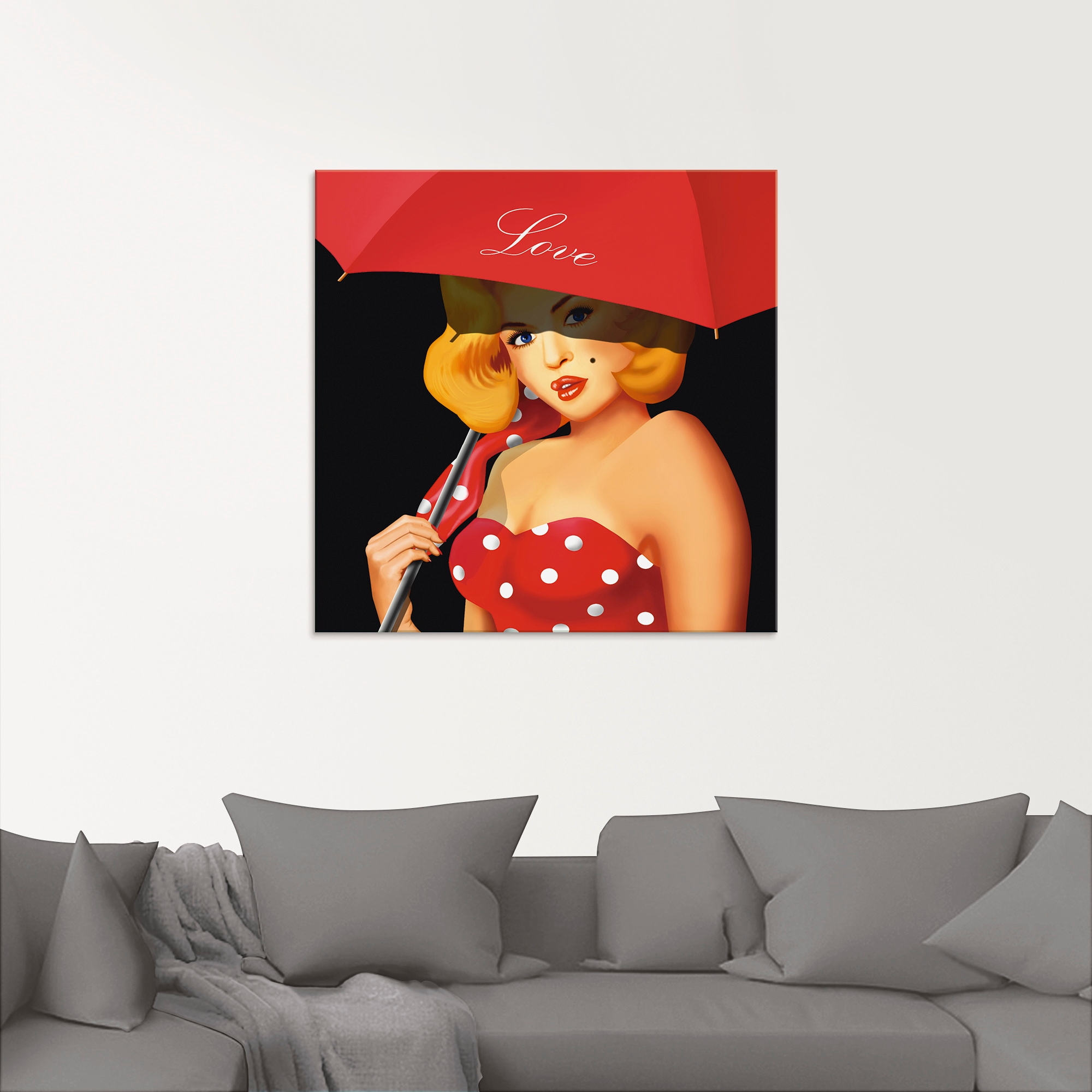 Artland Glasbild »Pin-Up Girl unter rotem Regenschirm«, Frau, (1 St.), in verschiedenen Größen