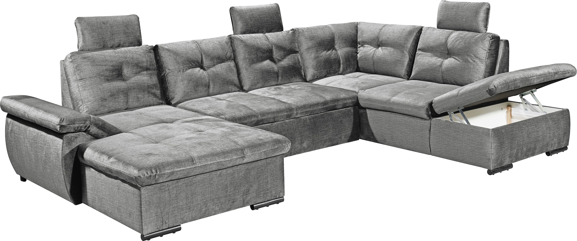 ED EXCITING DESIGN Wohnlandschaft »Alija U-Form«, mit Bettfunktion, Bettkasten, Armteilverstellung & Kopfstützen