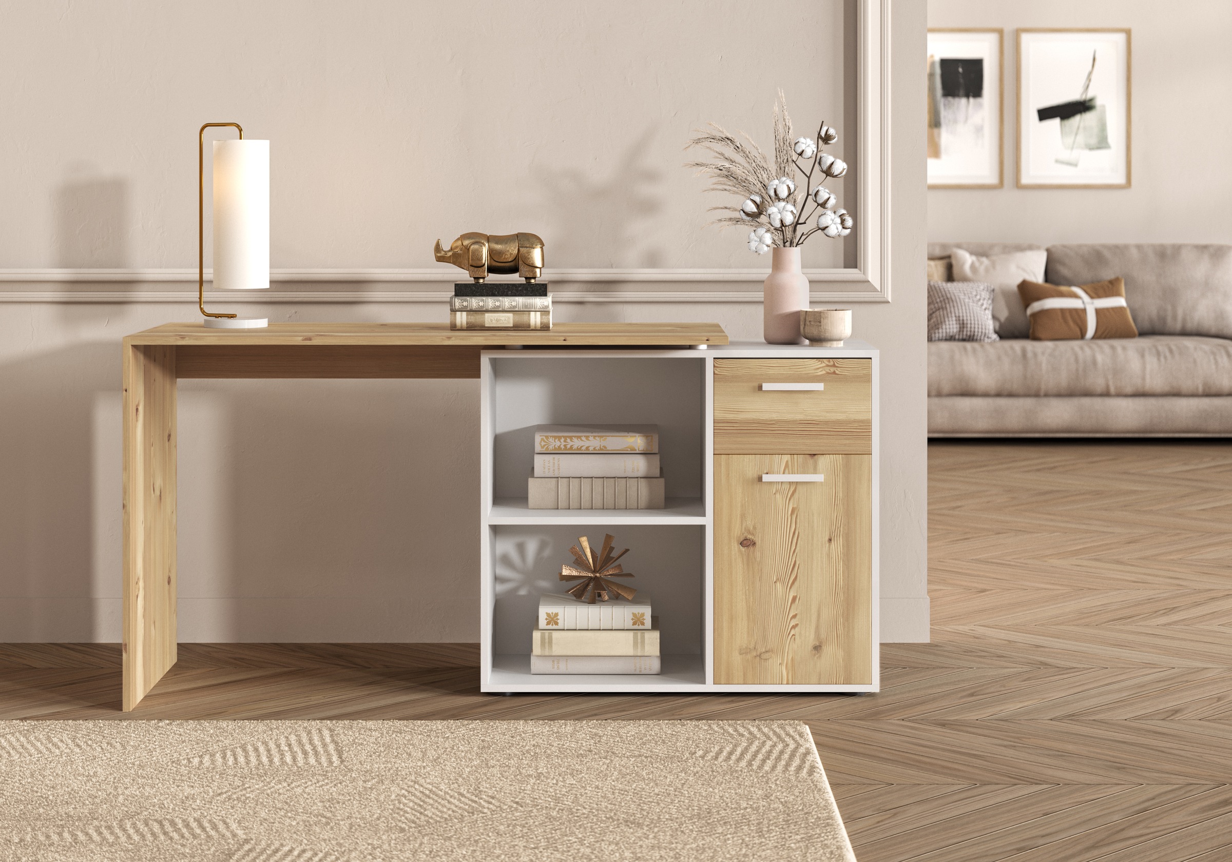 FMD Eckschreibtisch »AUGSBURG«, Schreibtisch/Sideboard m. Stauraum, beidsei günstig online kaufen