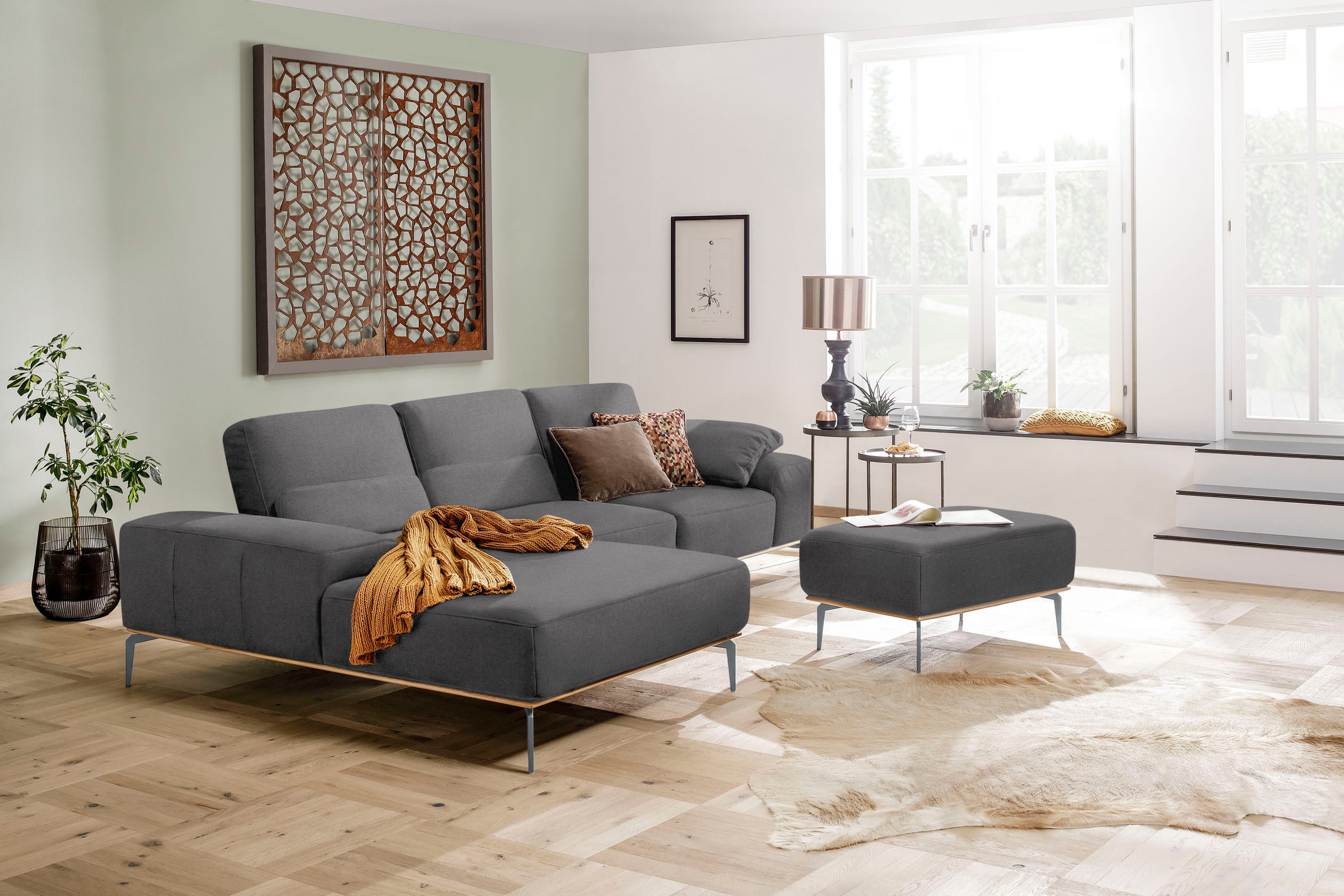 W.SCHILLIG Polsterhocker »run«, mit elegantem Holzsockel, Füße in Silber matt, Breite 75 cm