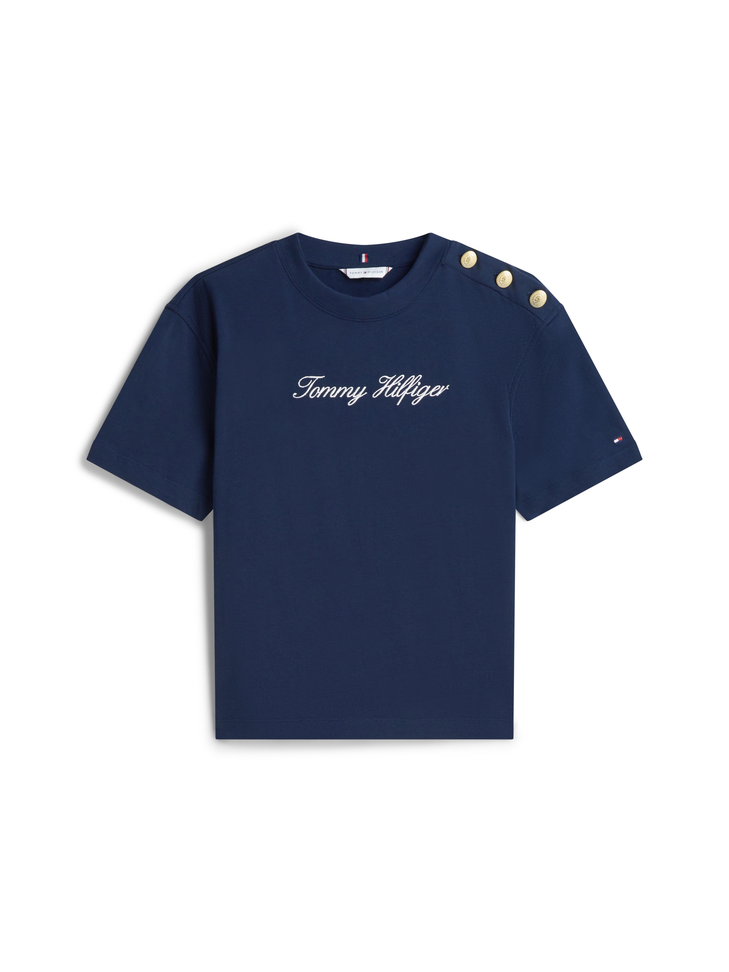 Tommy Hilfiger Kurzarmshirt »GOLD BTN SCRIPT MDRN SS TEE« mit goldfarbenen Knöpfen