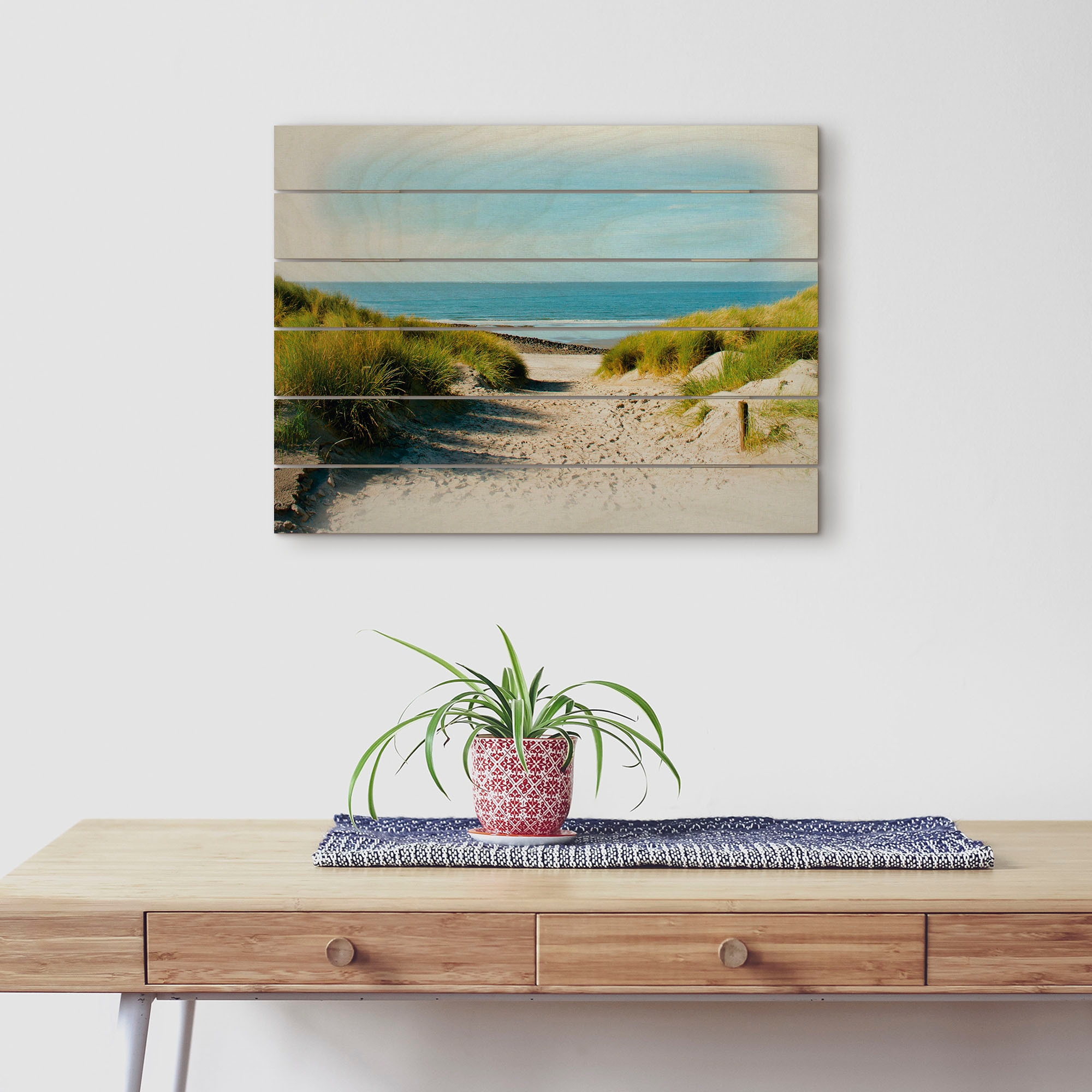 Artland Holzbild »Strand mit Sanddünen und Weg zur See«, Strandbilder, (1 St.)