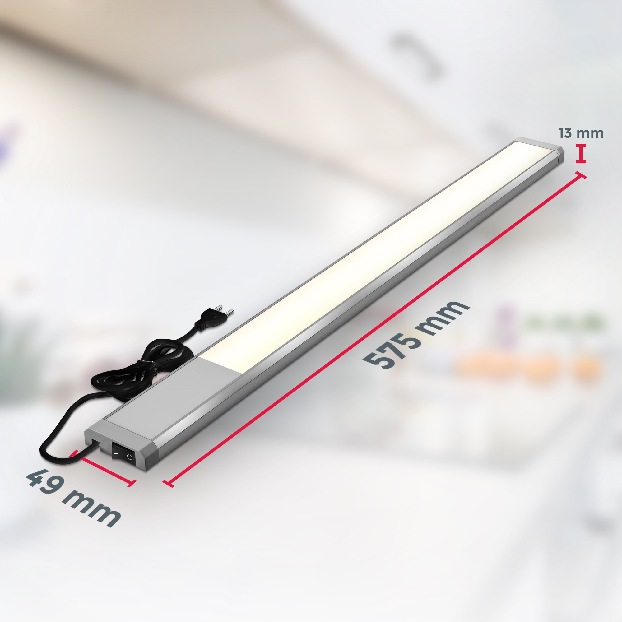 B.K.Licht LED Unterbauleuchte »BKL1468 LED Leiste mit Ein-Ausschalter«, 1 flammig, Leuchtmittel LED-Modul | LED fest integriert, Unterbauleuchte, 3.000K, 1.100Lm, 57,5x4,9x1,3 cm, Titanfarbig