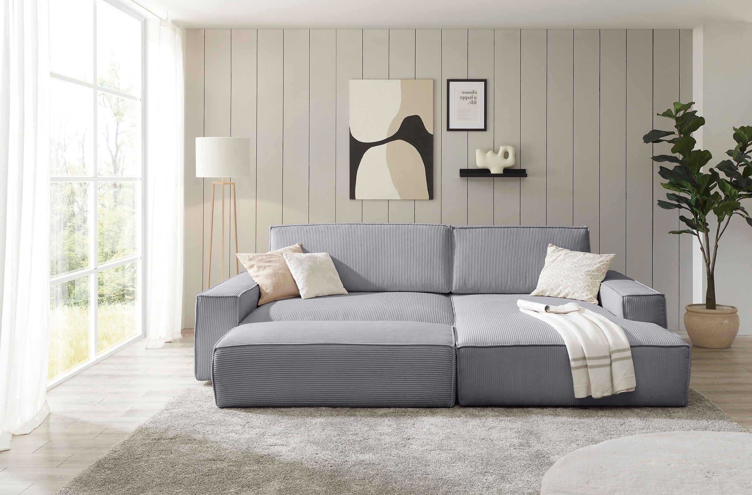 Home affaire Polsterecke »NEU: SHERWOOD XXL tief, L-Form mit Schlaffunktion, Big-Sofa mit Hocker«, (Set, 2 St.), stellbar zum Schlafsofa (Krokodilverbinder), Cord, Leinenoptik